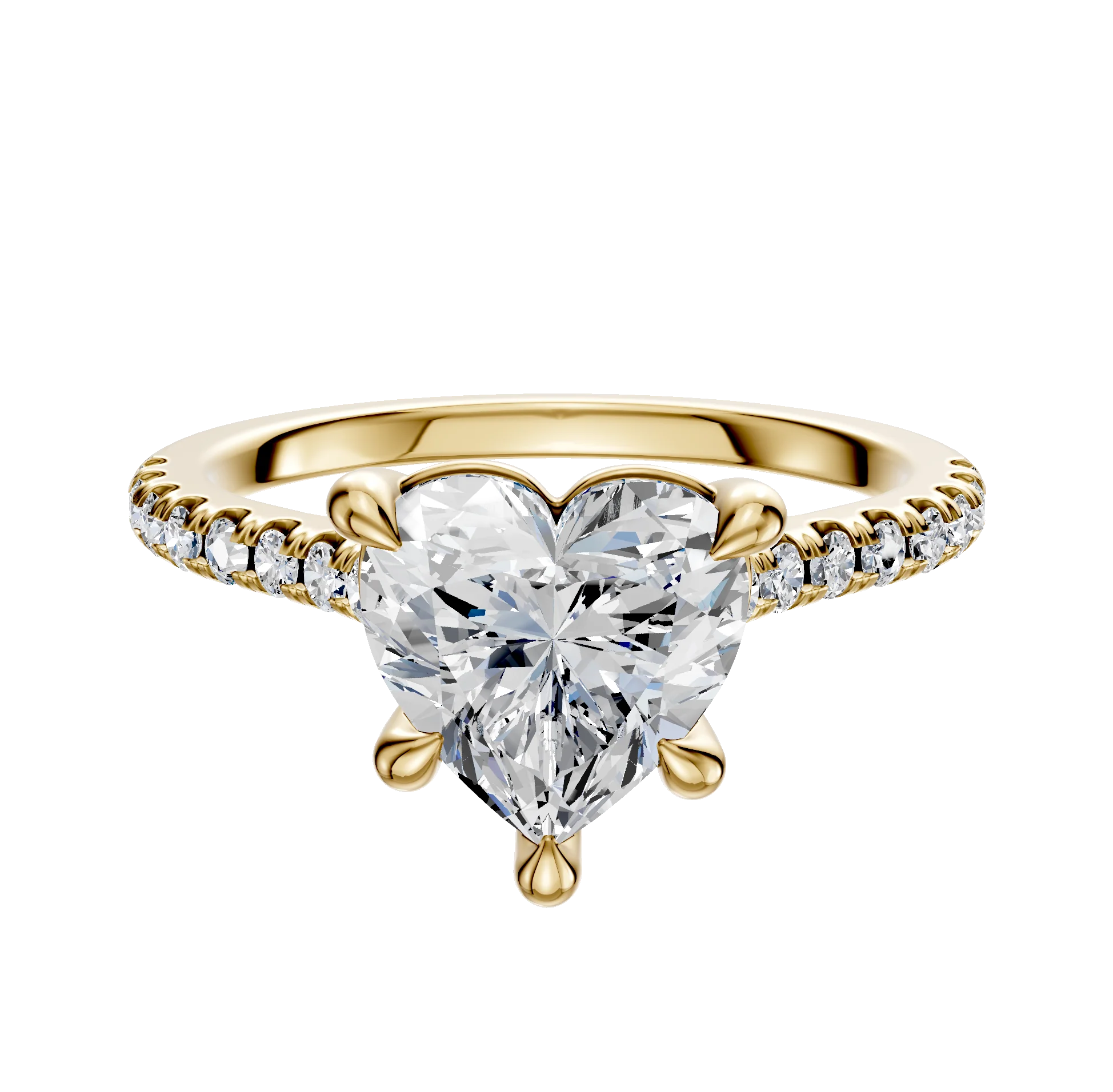 14K Yellow Gold 4 Prong Basket Cathedral Dome 1-Row-Pave 2.5mm Engagement Ring
