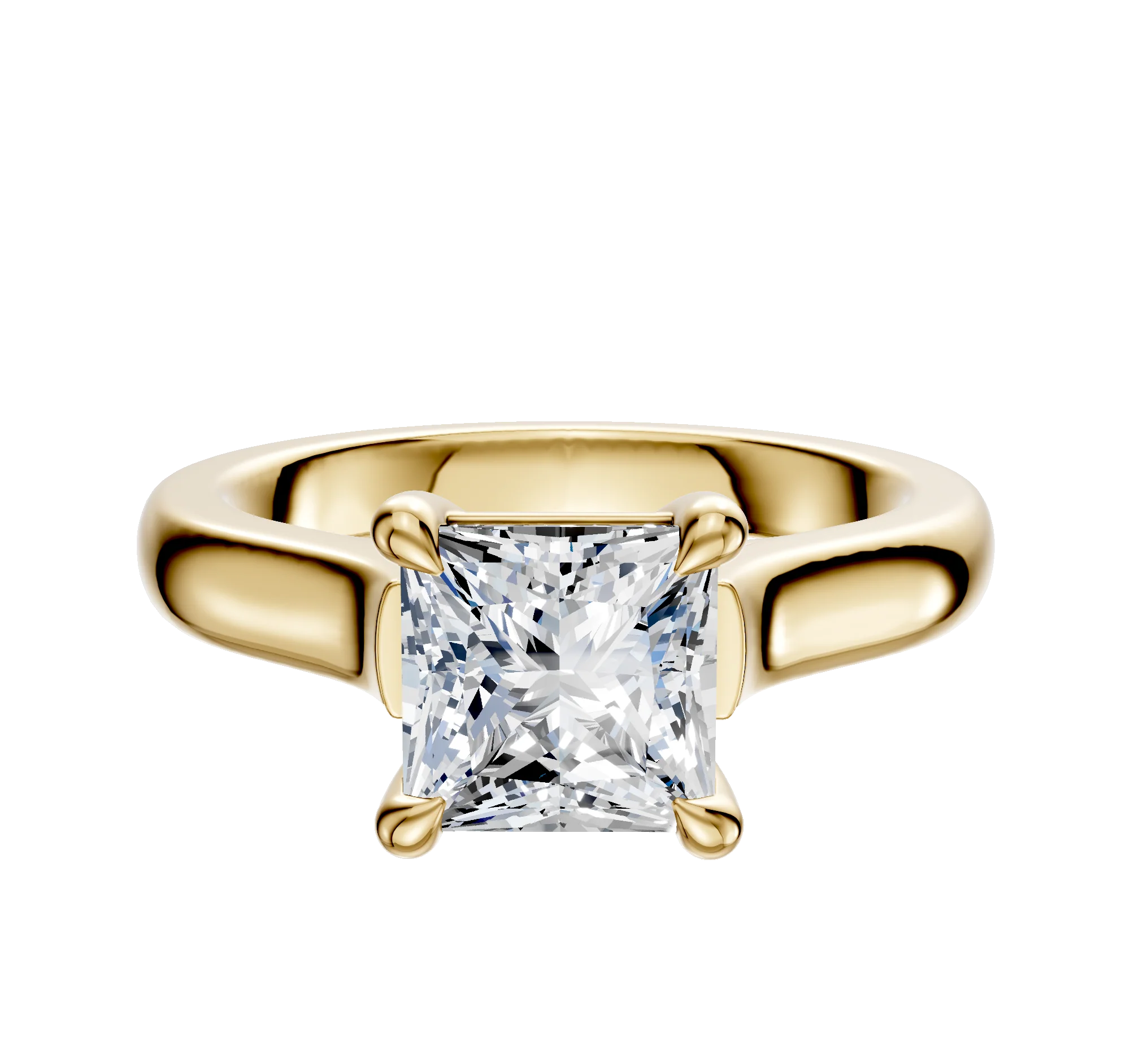14K Yellow Gold 4 Prong Basket Cathedral Dome 3.0mm Engagement Ring