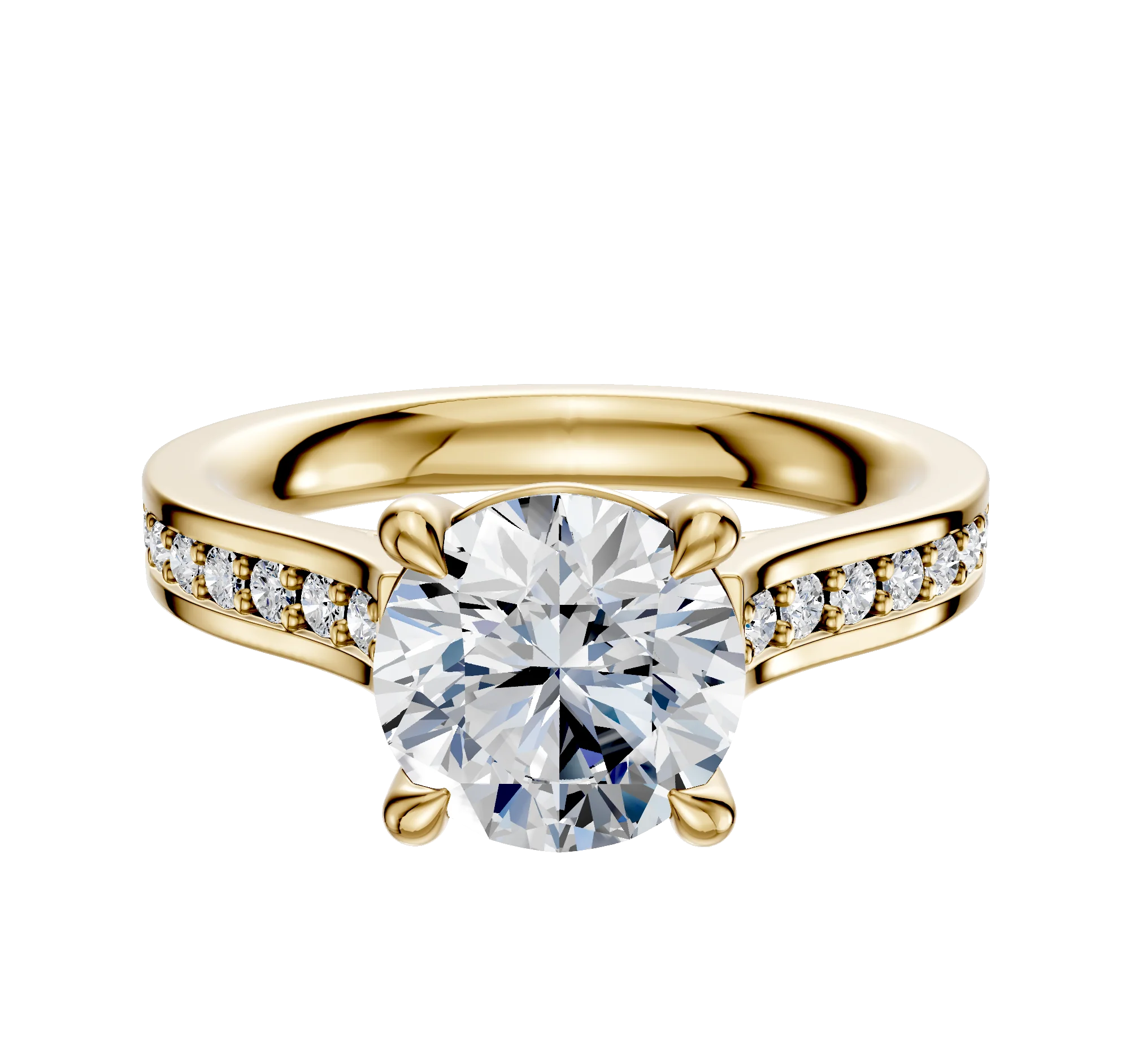 14K Yellow Gold 4 Prong Basket Cathedral Flat 1-Row-Pave 2.5mm Engagement Ring