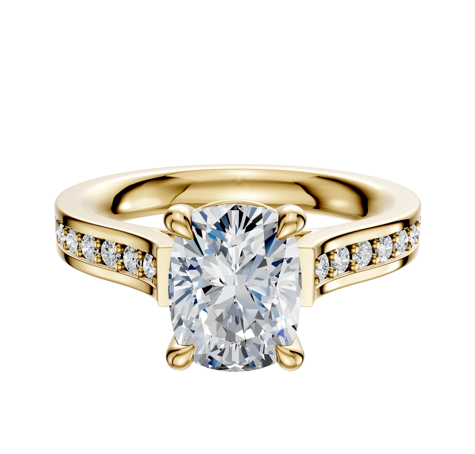 14K Yellow Gold 4 Prong Basket Cathedral Flat 1-Row-Pave 2.5mm Engagement Ring