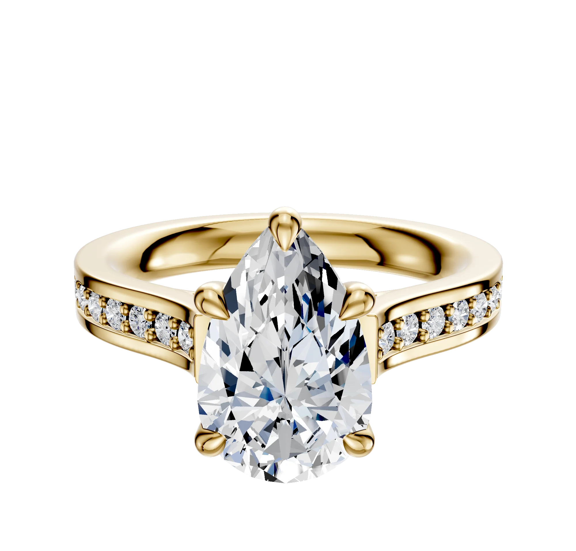 14K Yellow Gold 4 Prong Basket Cathedral Flat 1-Row-Pave 2.5mm Engagement Ring