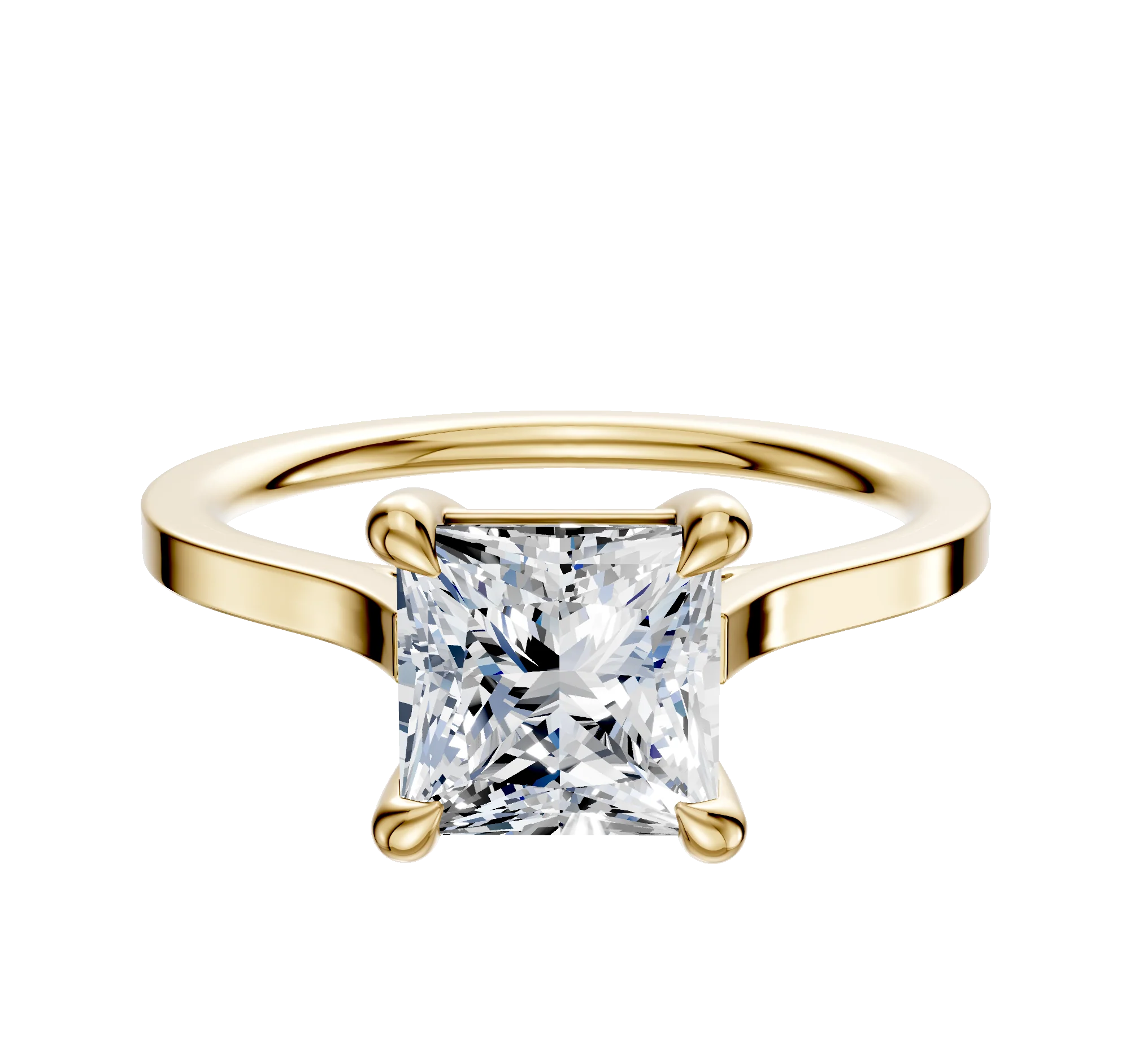 14K Yellow Gold 4 Prong Basket Cathedral Flat 1.5mm Engagement Ring