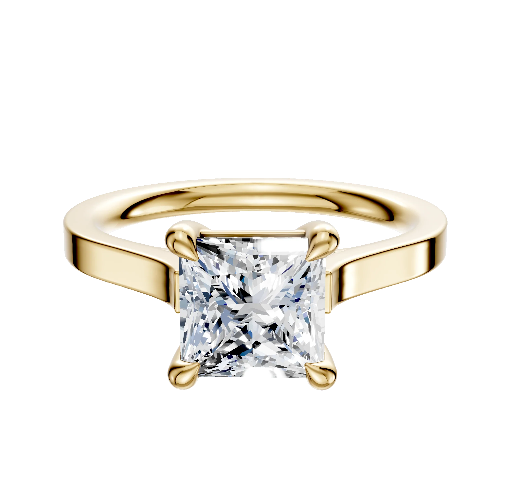 14K Yellow Gold 4 Prong Basket Cathedral Flat 2.0mm Engagement Ring