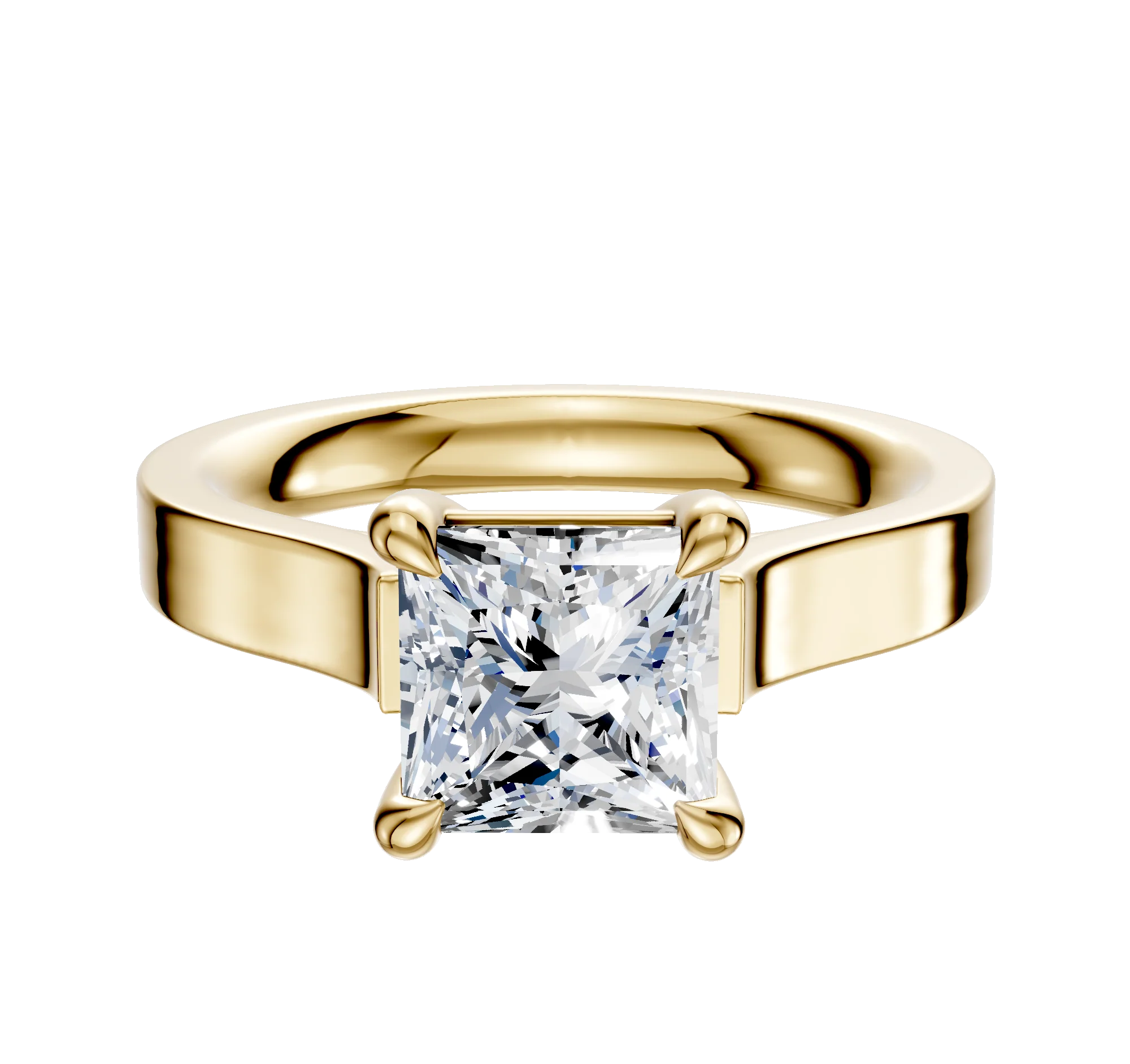 14K Yellow Gold 4 Prong Basket Cathedral Flat 3.0mm Engagement Ring