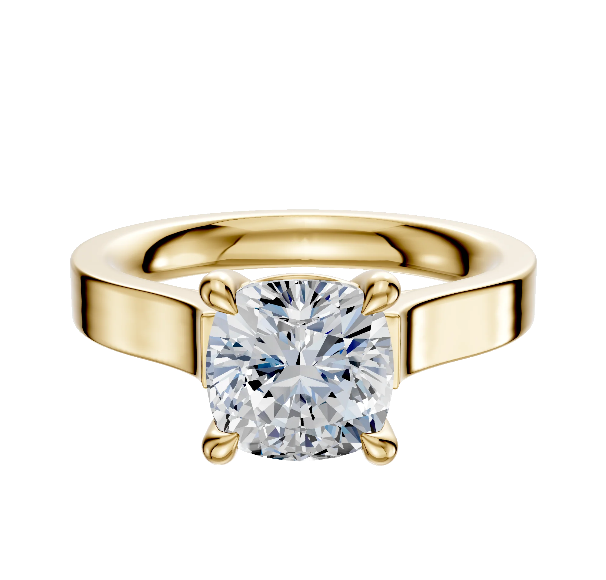 14K Yellow Gold 4 Prong Basket Cathedral Flat 3.0mm Engagement Ring