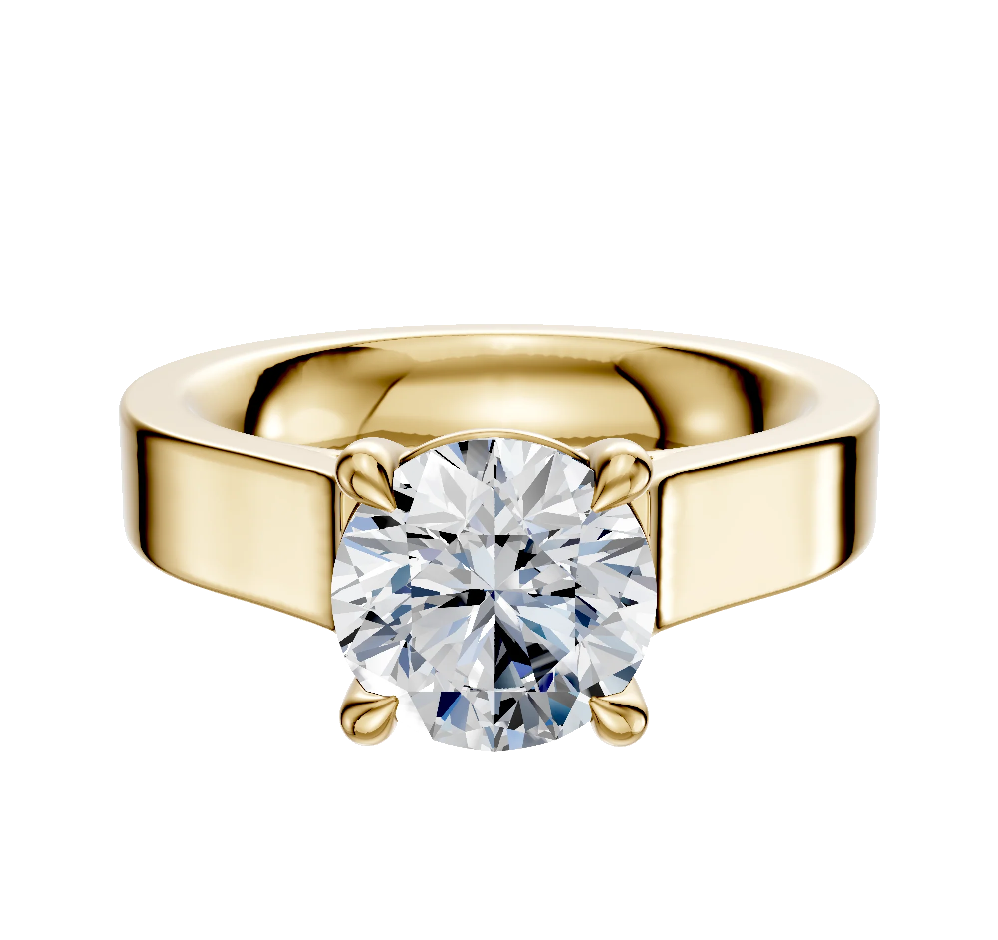 14K Yellow Gold 4 Prong Basket Cathedral Flat 4.0mm Engagement Ring
