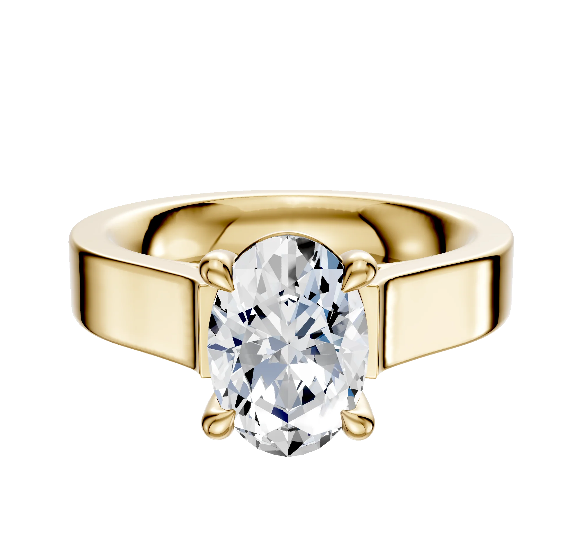 14K Yellow Gold 4 Prong Basket Cathedral Flat 4.0mm Engagement Ring