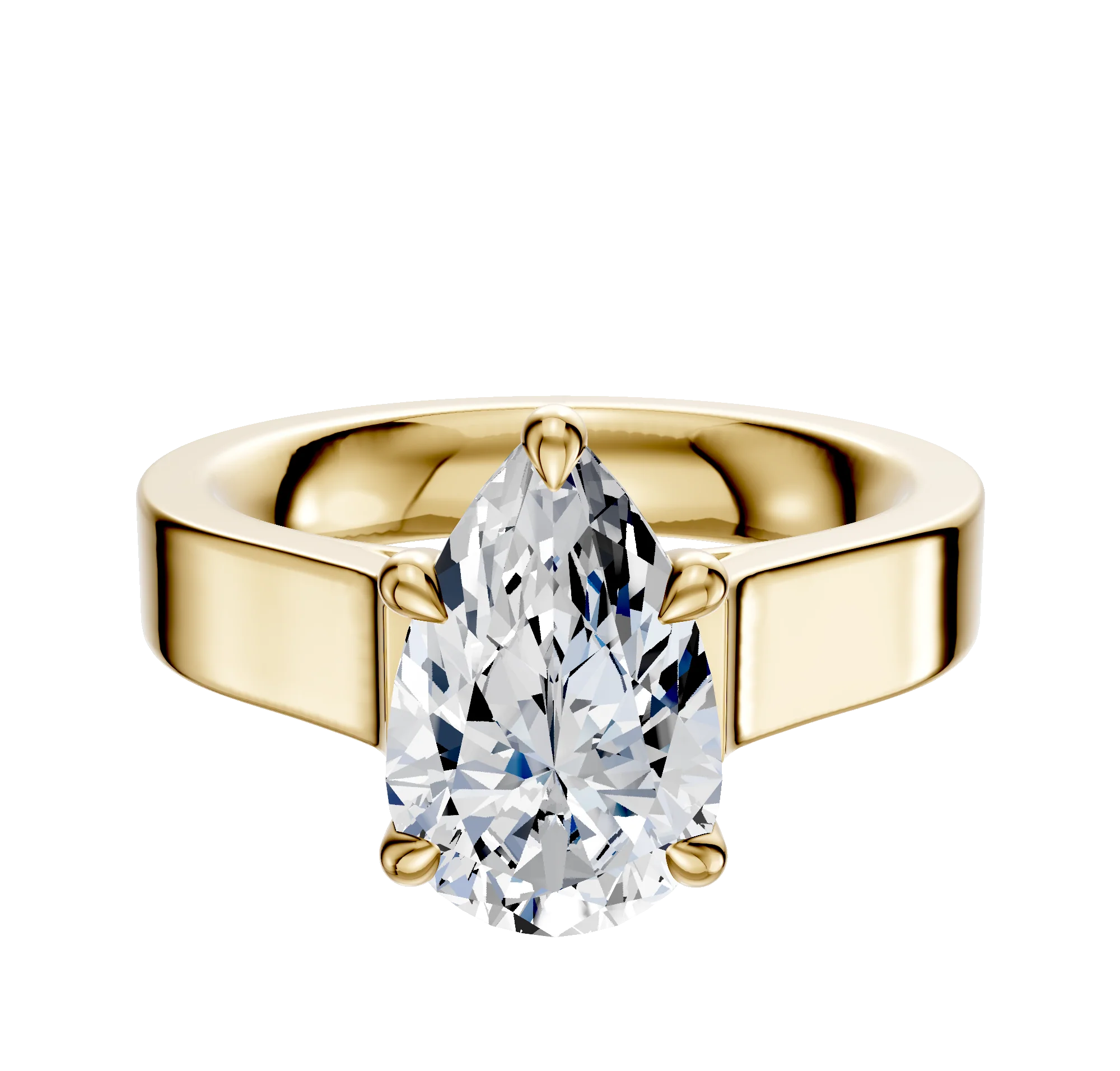 14K Yellow Gold 4 Prong Basket Cathedral Flat 4.0mm Engagement Ring
