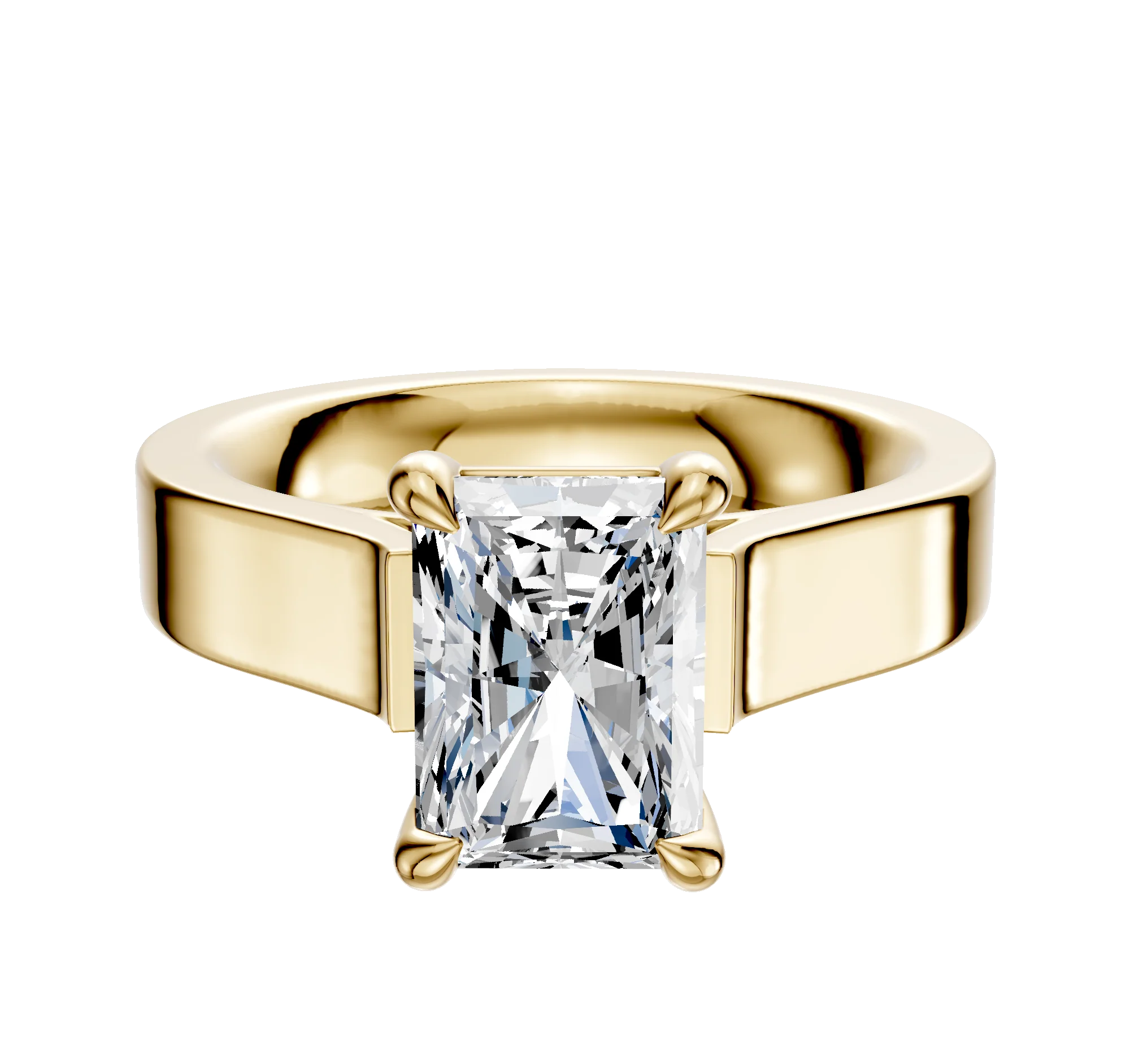 14K Yellow Gold 4 Prong Basket Cathedral Flat 4.0mm Engagement Ring