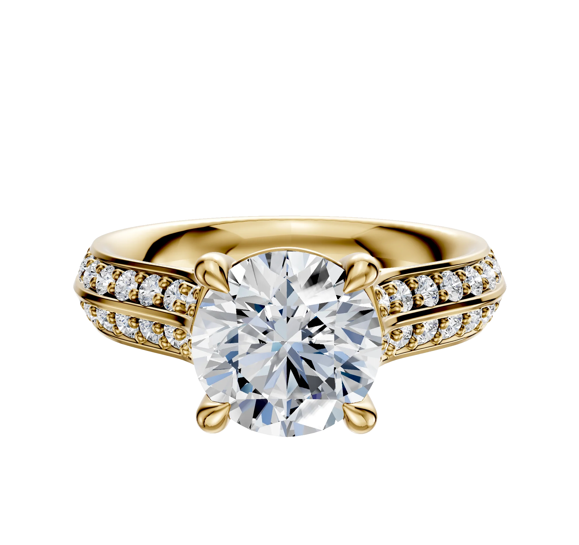 14K Yellow Gold 4 Prong Basket Cathedral Knife Edge 1-Row-Pave 2.5mm Engagement Ring