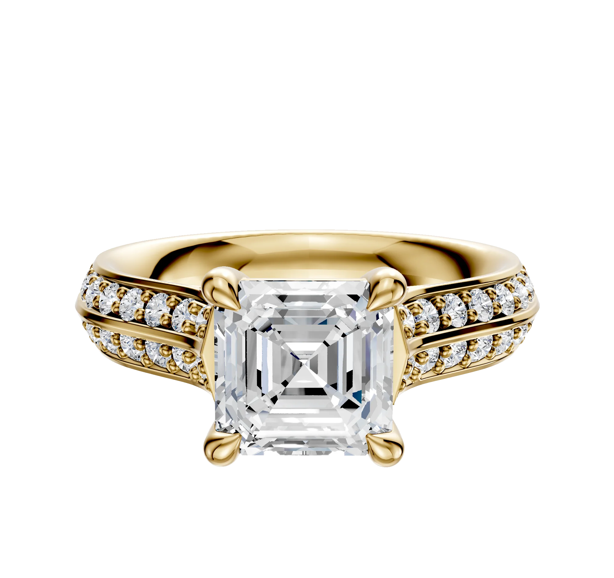 14K Yellow Gold 4 Prong Basket Cathedral Knife Edge 1-Row-Pave 2.5mm Engagement Ring