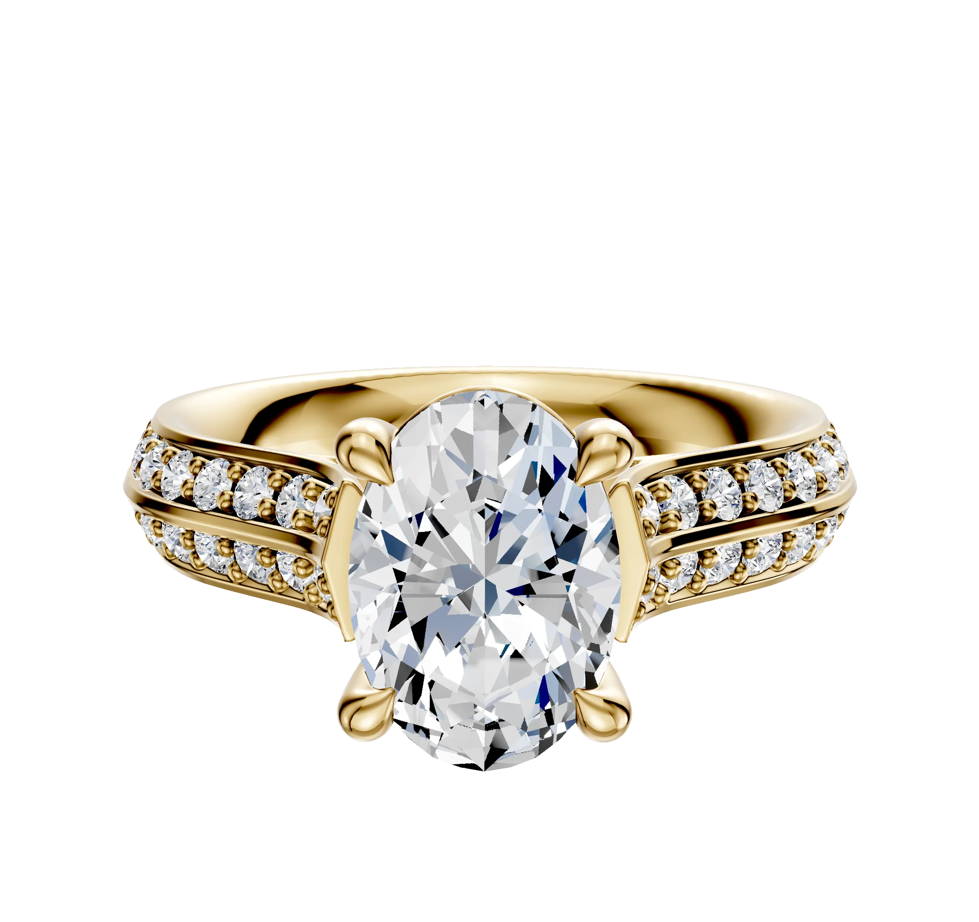14K Yellow Gold 4 Prong Basket Cathedral Knife Edge 1-Row-Pave 2.5mm Engagement Ring