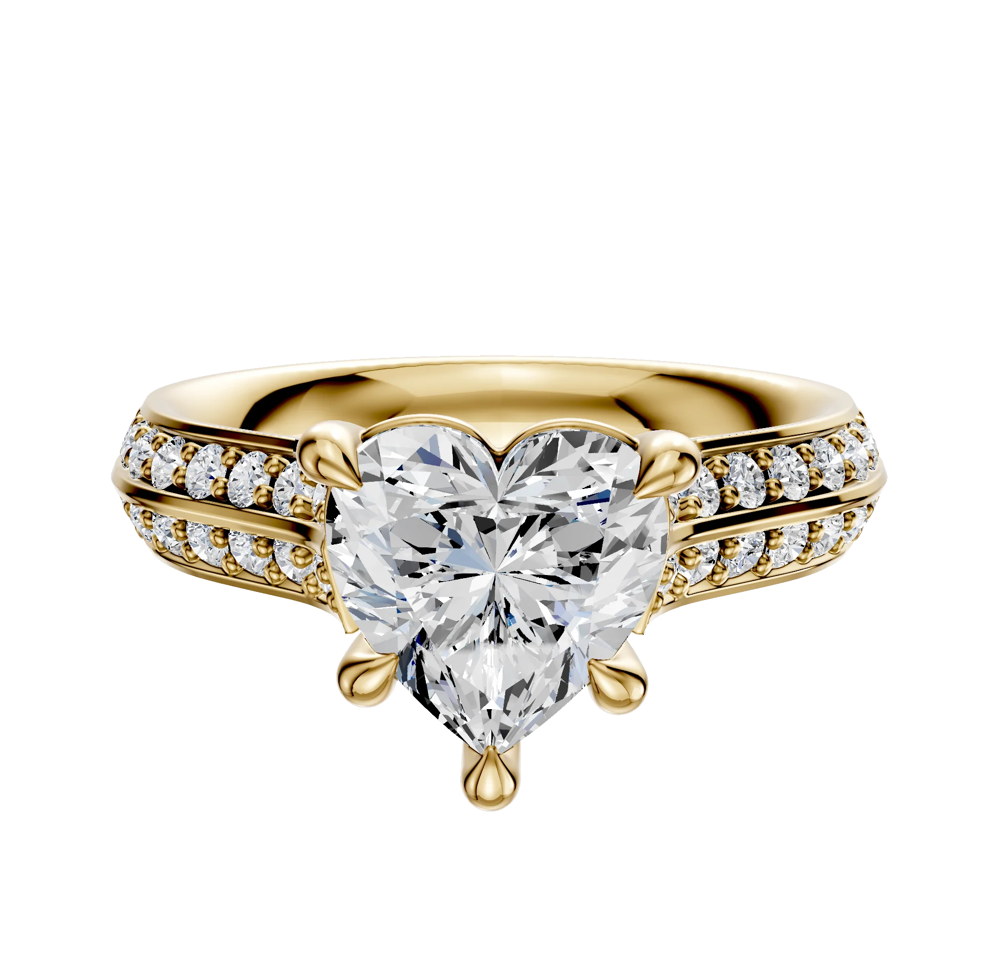 14K Yellow Gold 4 Prong Basket Cathedral Knife Edge 1-Row-Pave 2.5mm Engagement Ring