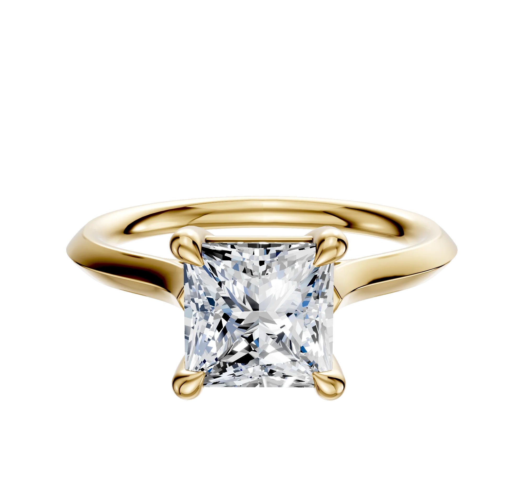 14K Yellow Gold 4 Prong Basket Cathedral Knife Edge 2.0mm Engagement Ring