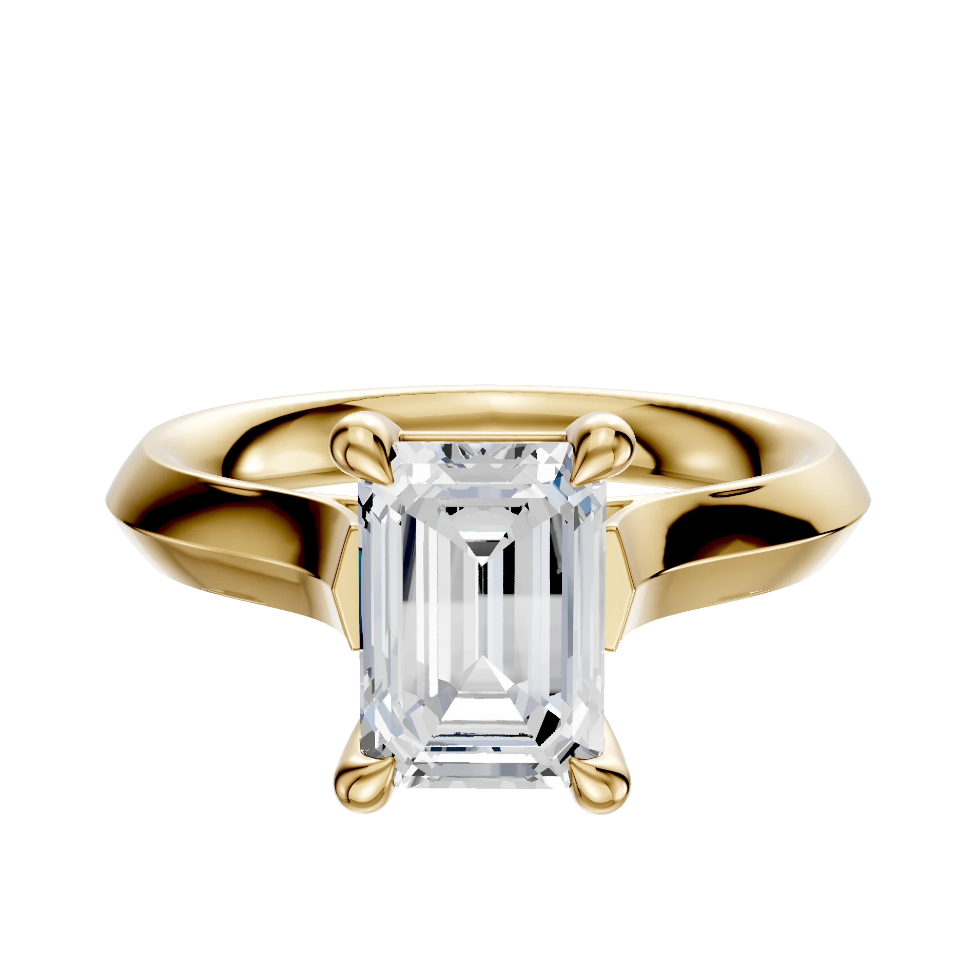14K Yellow Gold 4 Prong Basket Cathedral Knife Edge 3.0mm Engagement Ring