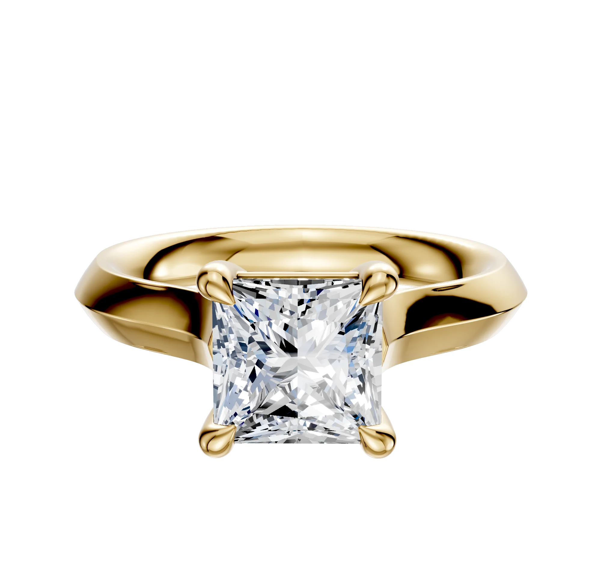 14K Yellow Gold 4 Prong Basket Cathedral Knife Edge 3.0mm Engagement Ring