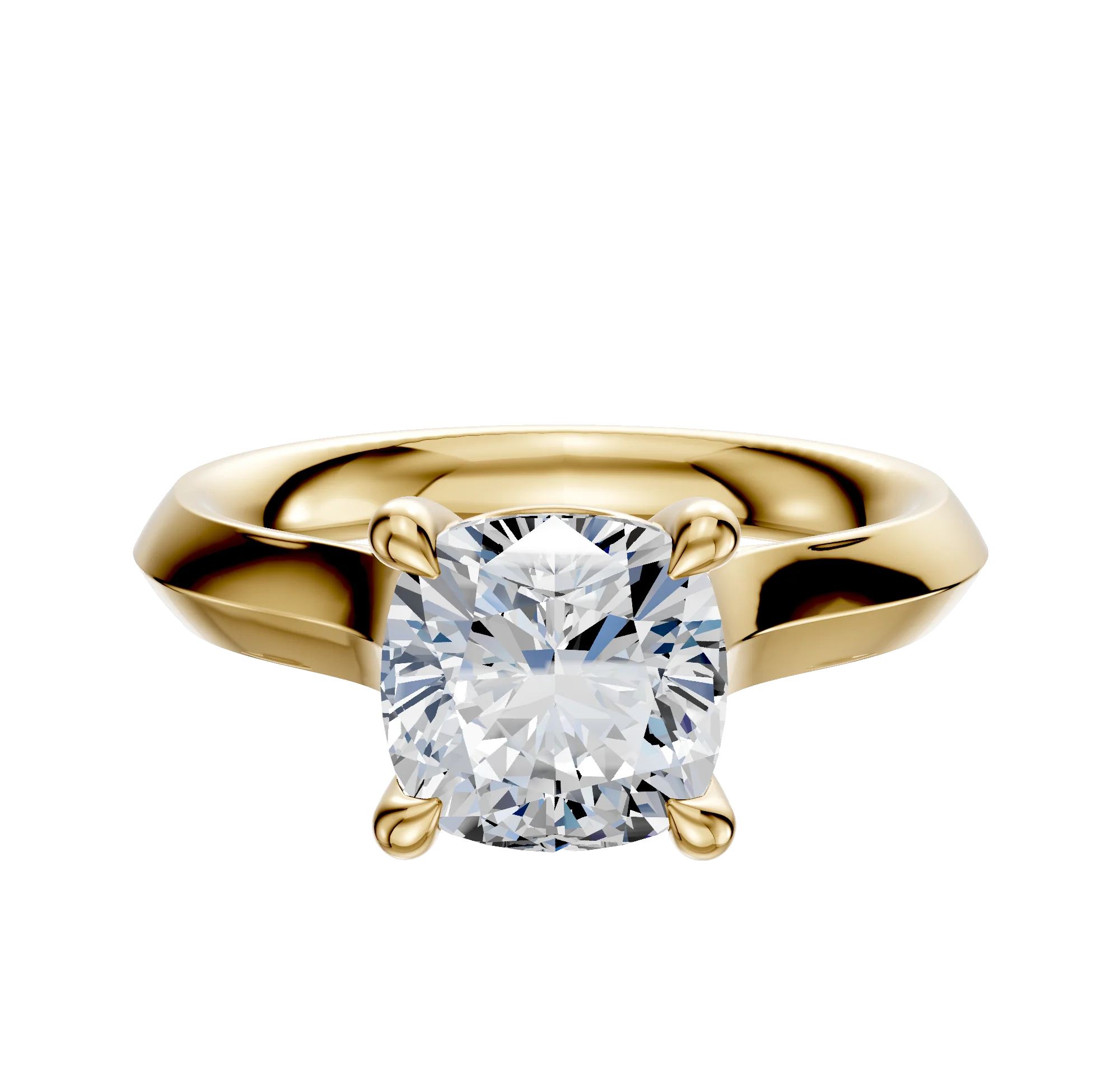 14K Yellow Gold 4 Prong Basket Cathedral Knife Edge 3.0mm Engagement Ring