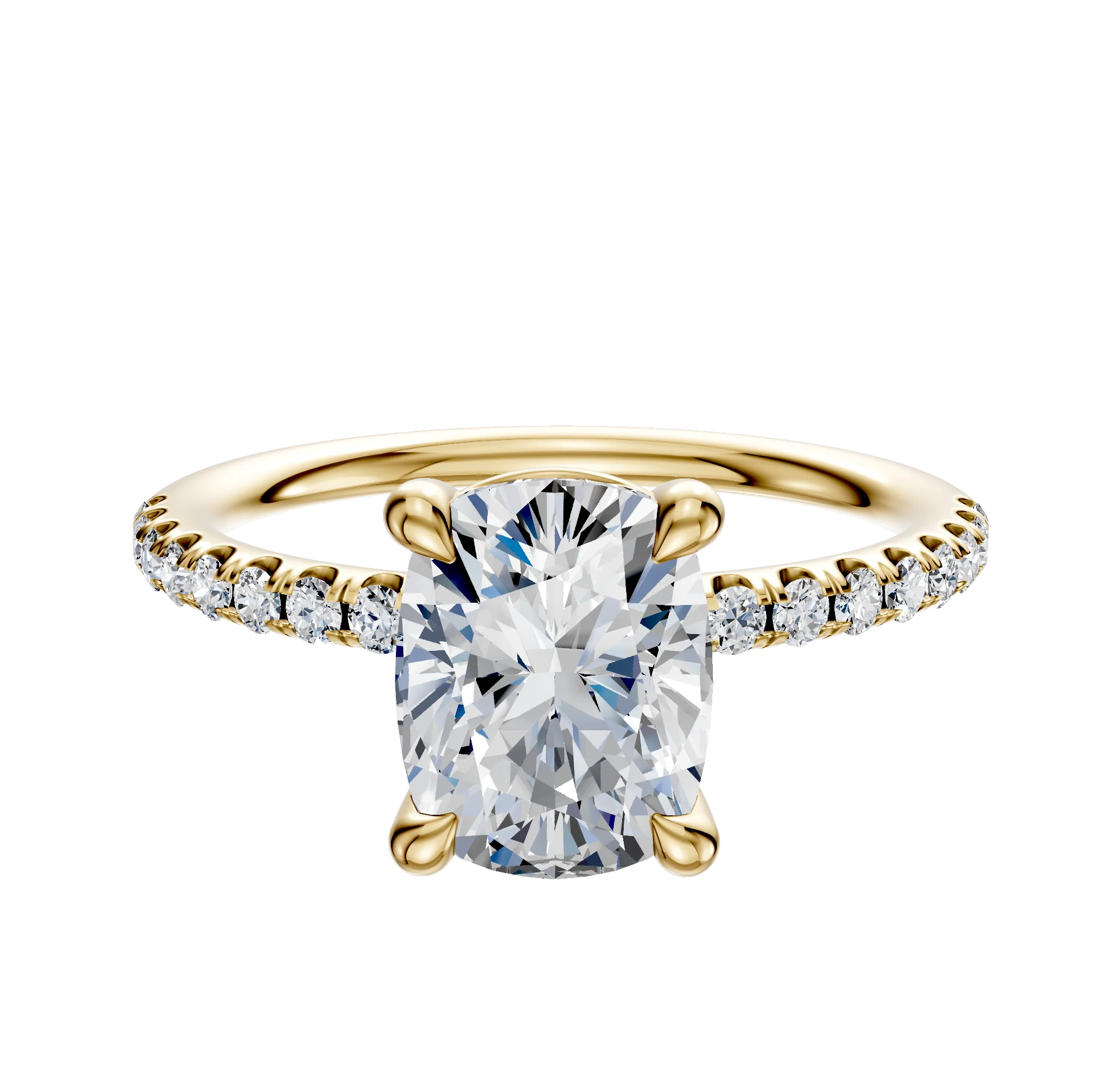14K Yellow Gold 4 Prong Basket Classic Dome 1-Row-Pave 2.5mm Engagement Ring
