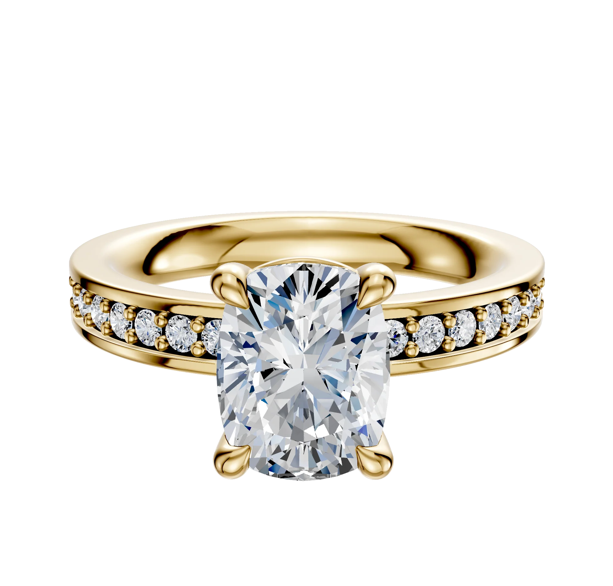 14K Yellow Gold 4 Prong Basket Classic Flat 1-Row-Pave 2.5mm Engagement Ring