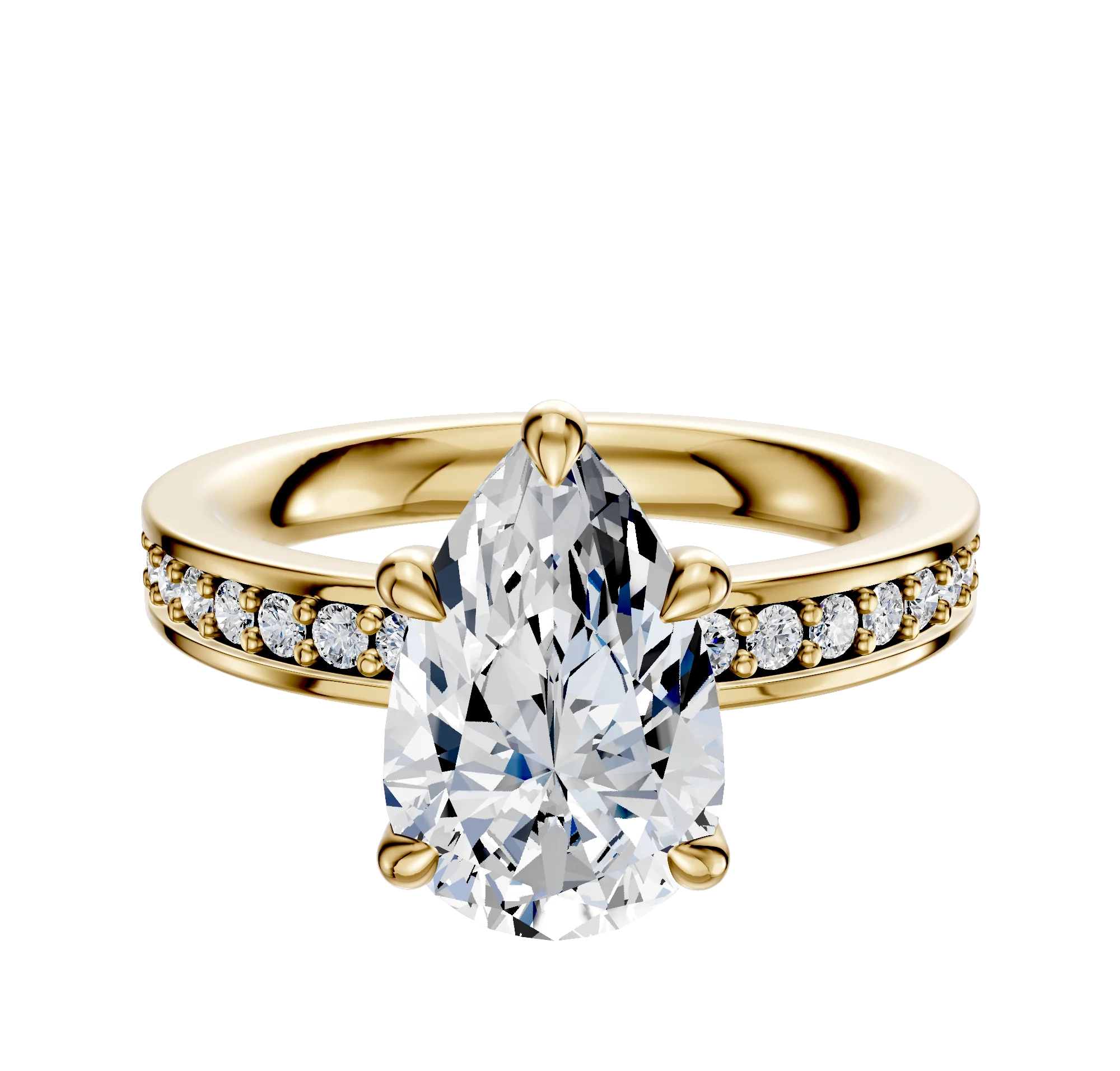 14K Yellow Gold 4 Prong Basket Classic Flat 1-Row-Pave 2.5mm Engagement Ring