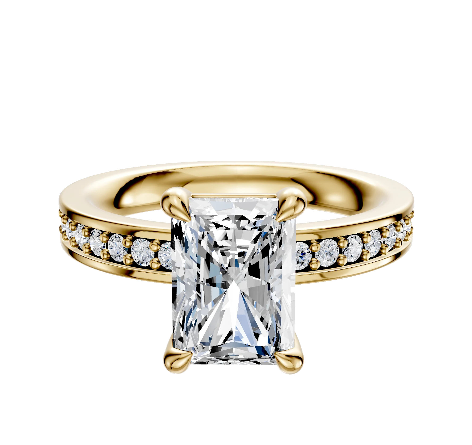 14K Yellow Gold 4 Prong Basket Classic Flat 1-Row-Pave 2.5mm Engagement Ring