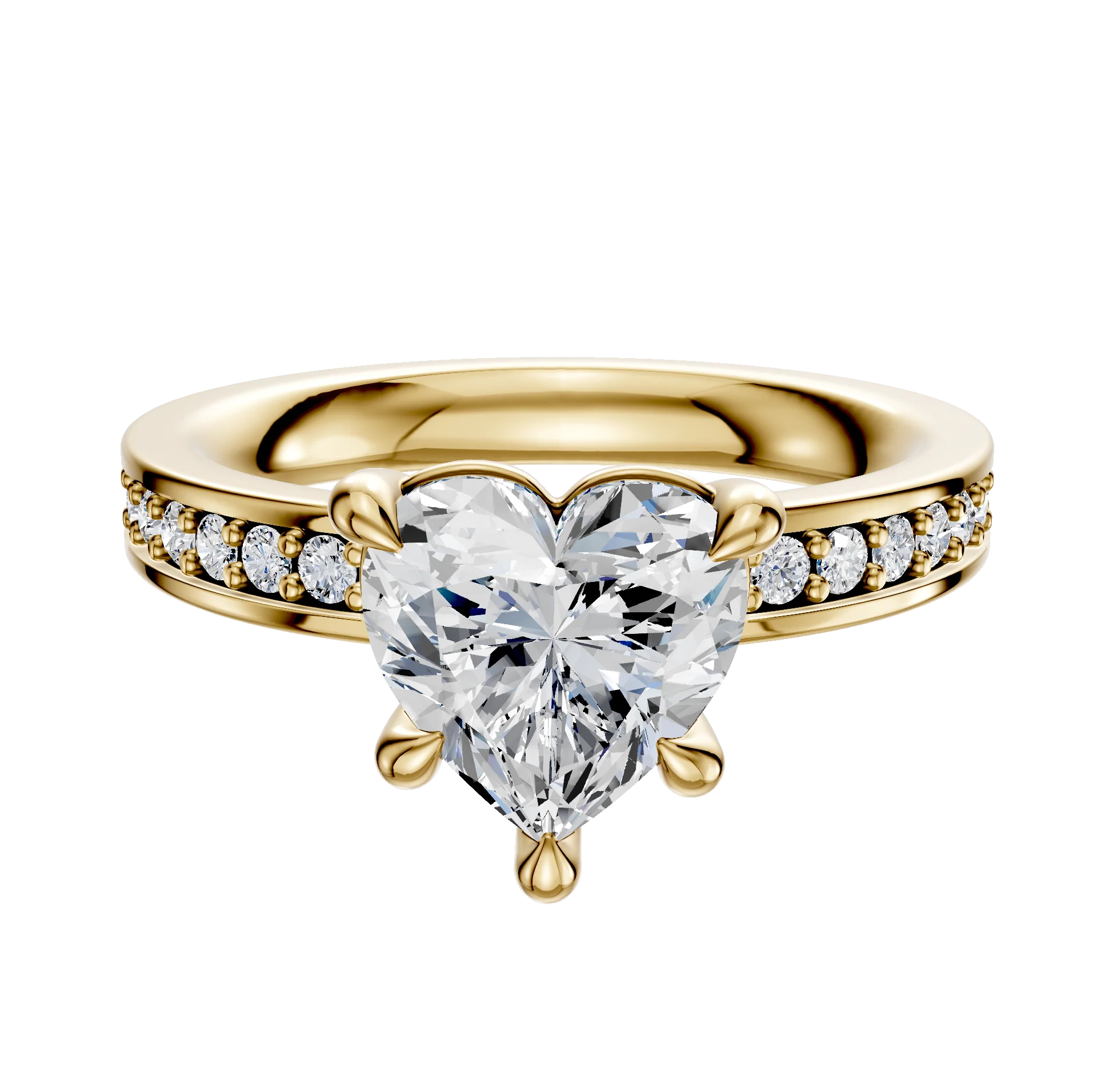 14K Yellow Gold 4 Prong Basket Classic Flat 1-Row-Pave 2.5mm Engagement Ring
