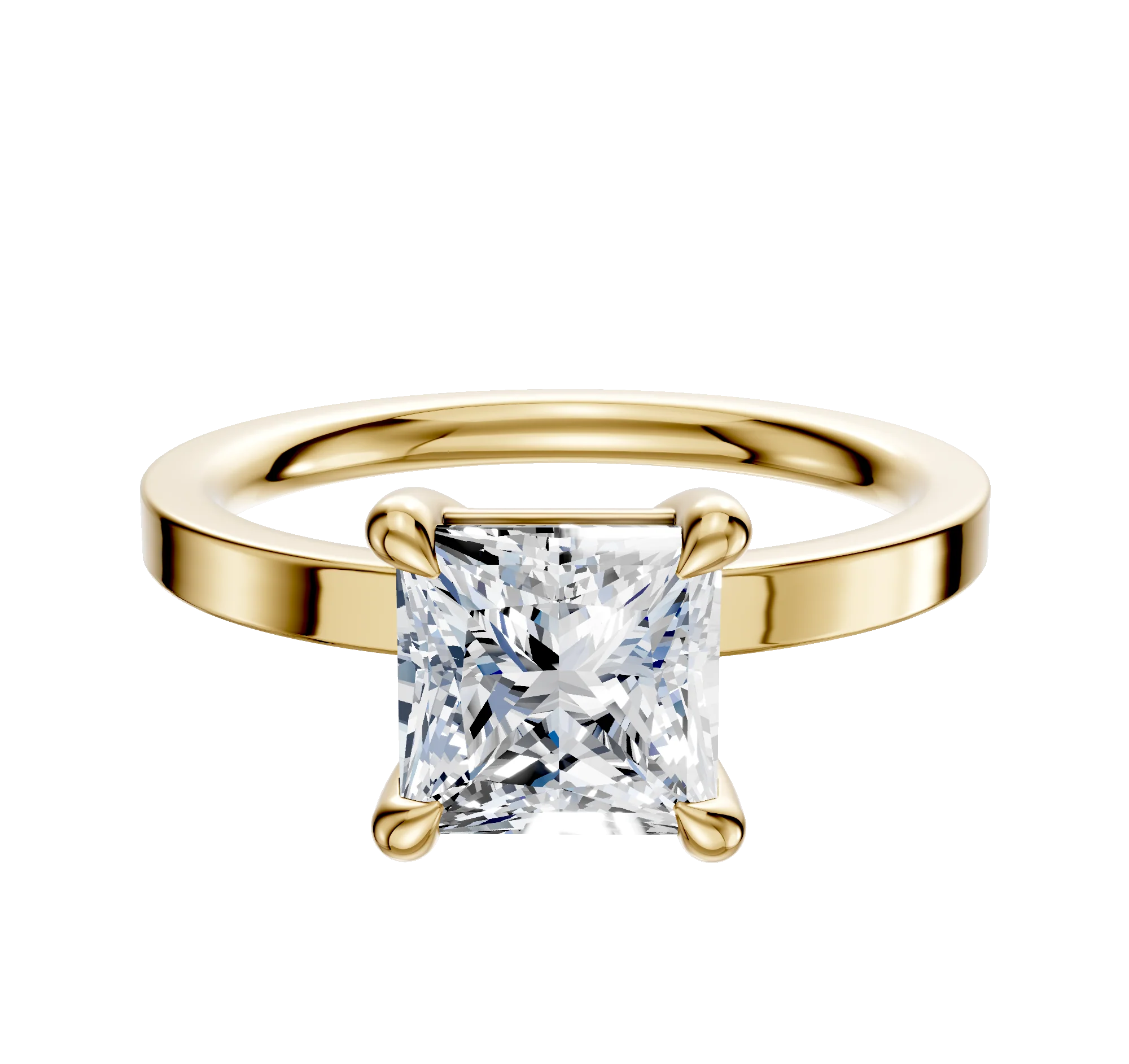 14K Yellow Gold 4 Prong Basket Classic Flat 2.0mm Engagement Ring