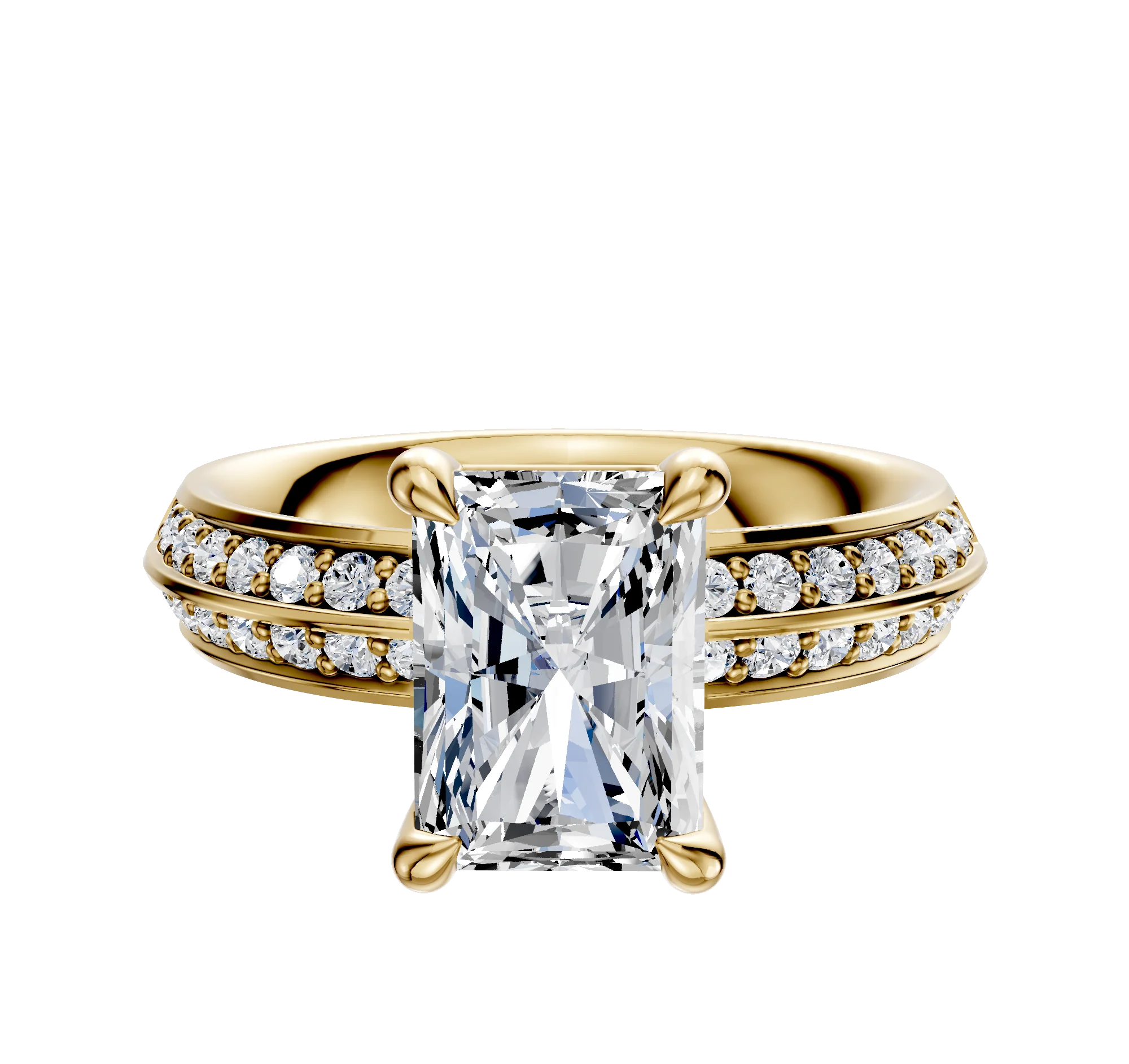 14K Yellow Gold 4 Prong Basket Classic Knife Edge 1-Row-Pave 2.5mm Engagement Ring