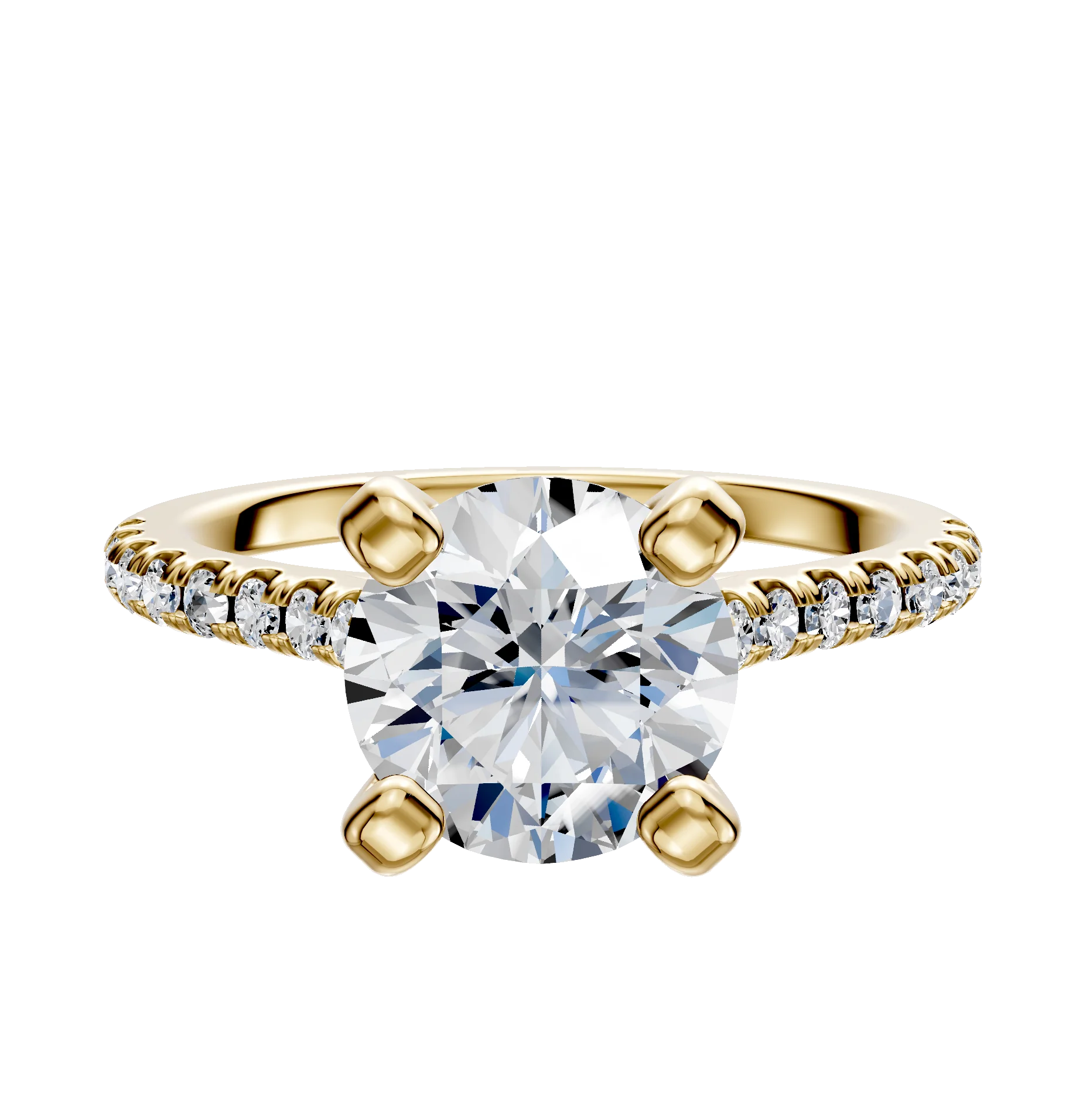 14K Yellow Gold 4 Prong Cathedral Dome 1-Row-Pave 2.5mm Engagement Ring