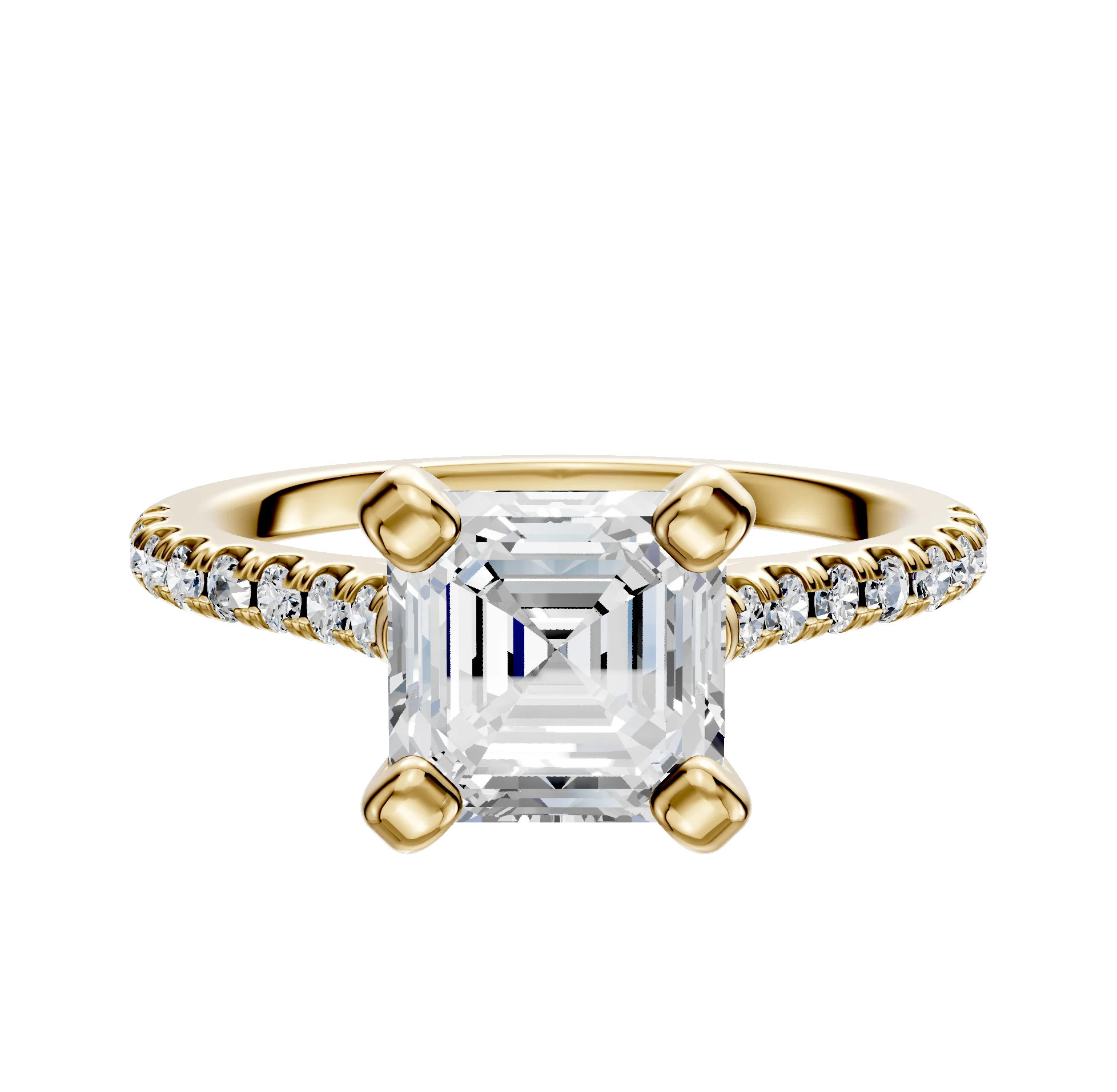 14K Yellow Gold 4 Prong Cathedral Dome 1-Row-Pave 2.5mm Engagement Ring