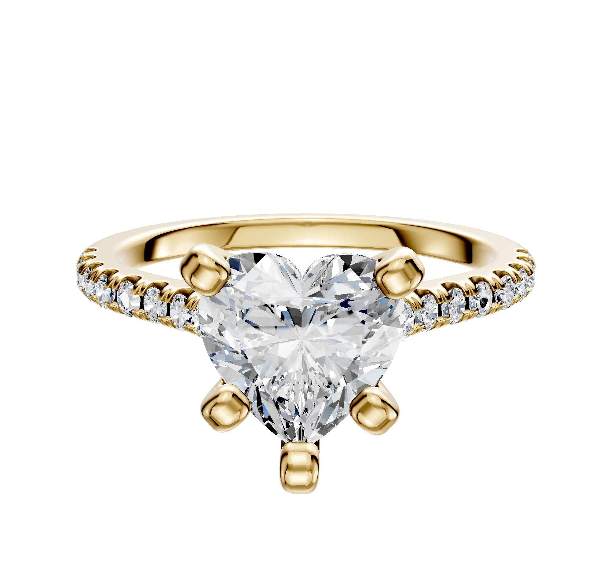 14K Yellow Gold 4 Prong Cathedral Dome 1-Row-Pave 2.5mm Engagement Ring