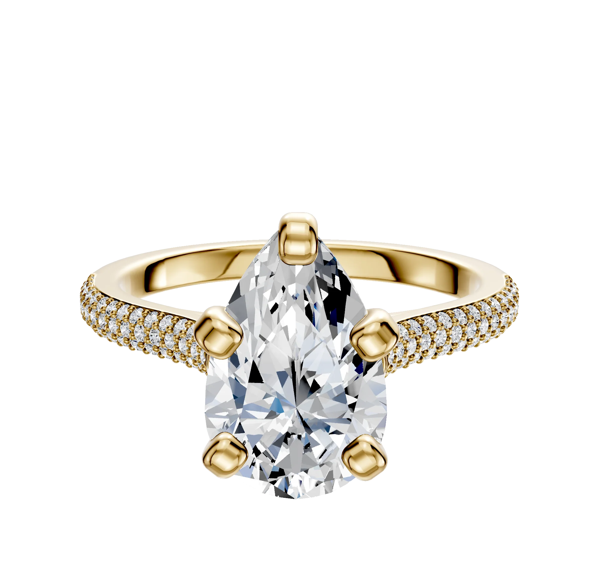 14K Yellow Gold 4 Prong Cathedral Dome 3-Row-Pave 2.0mm Engagement Ring