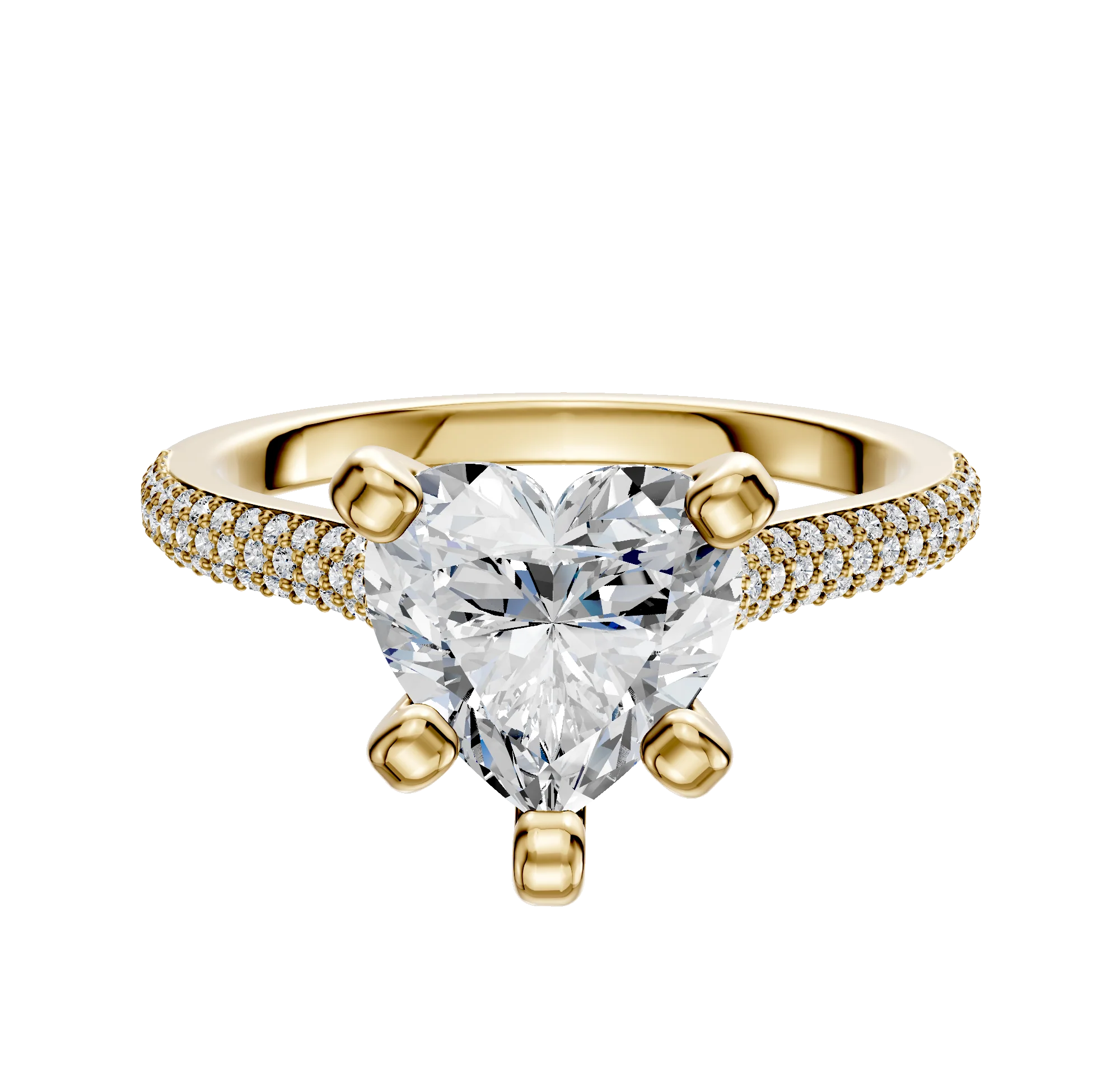 14K Yellow Gold 4 Prong Cathedral Dome 3-Row-Pave 2.0mm Engagement Ring