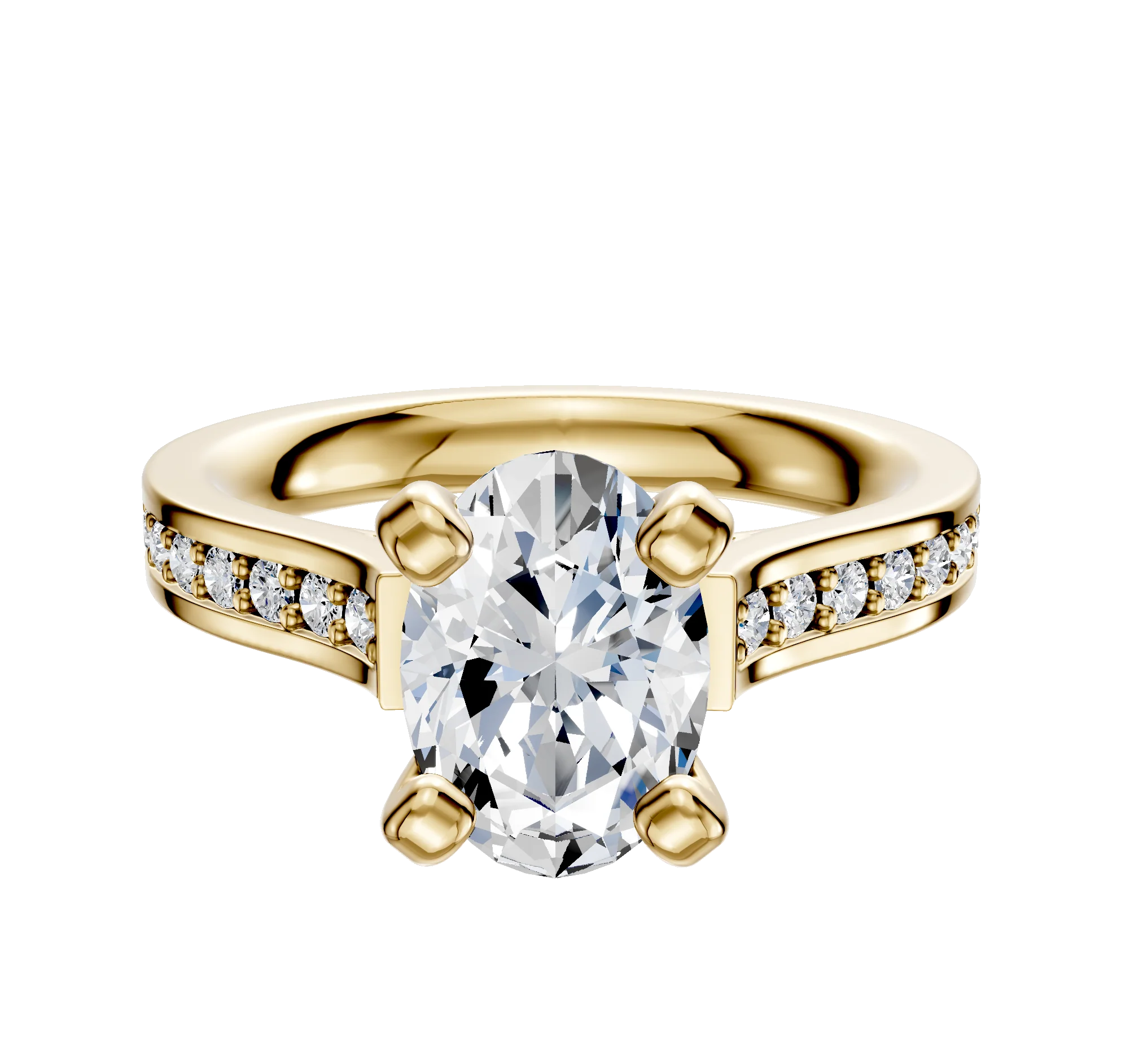 14K Yellow Gold 4 Prong Cathedral Flat 1-Row-Pave 2.5mm Engagement Ring