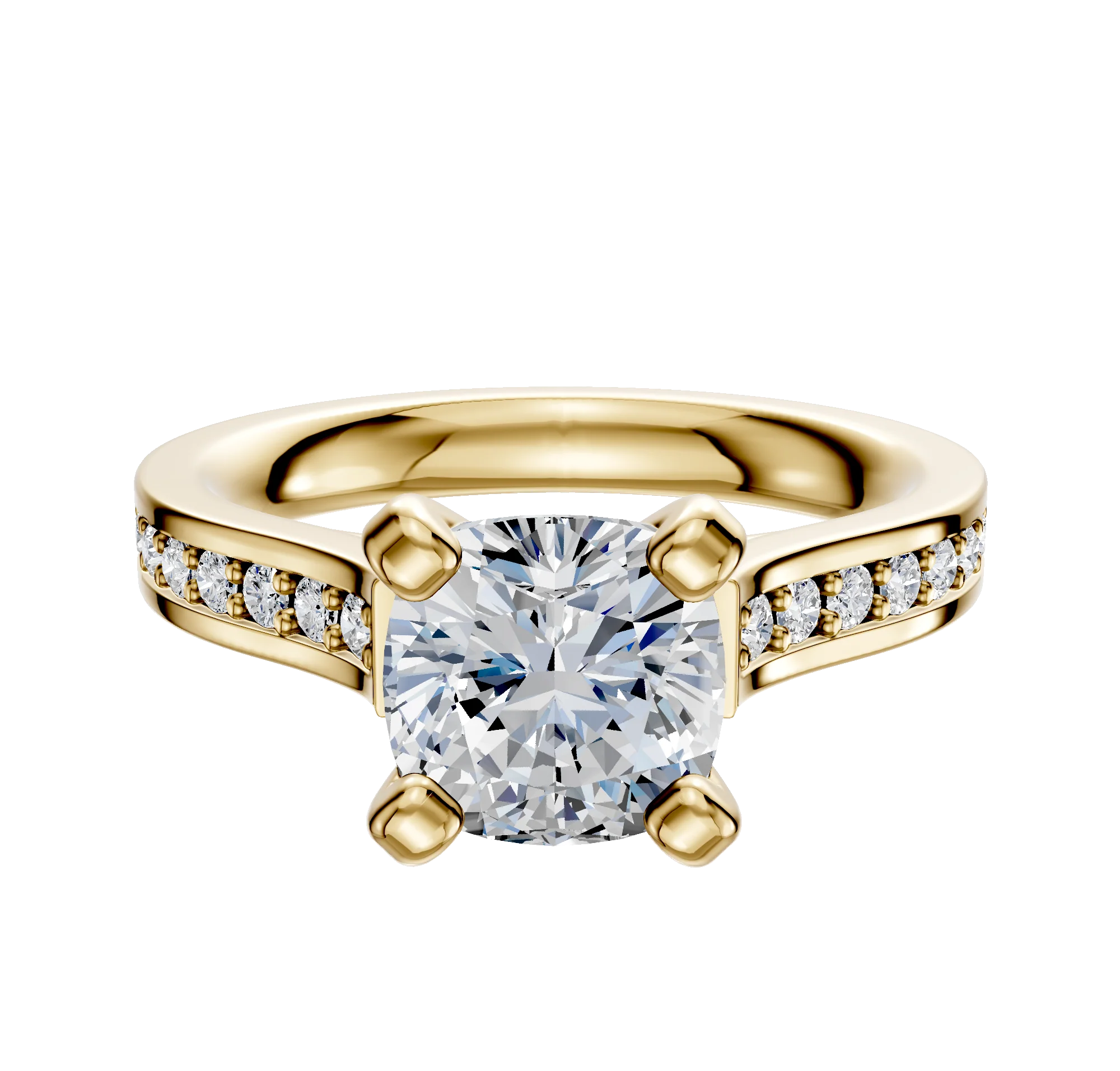 14K Yellow Gold 4 Prong Cathedral Flat 1-Row-Pave 2.5mm Engagement Ring