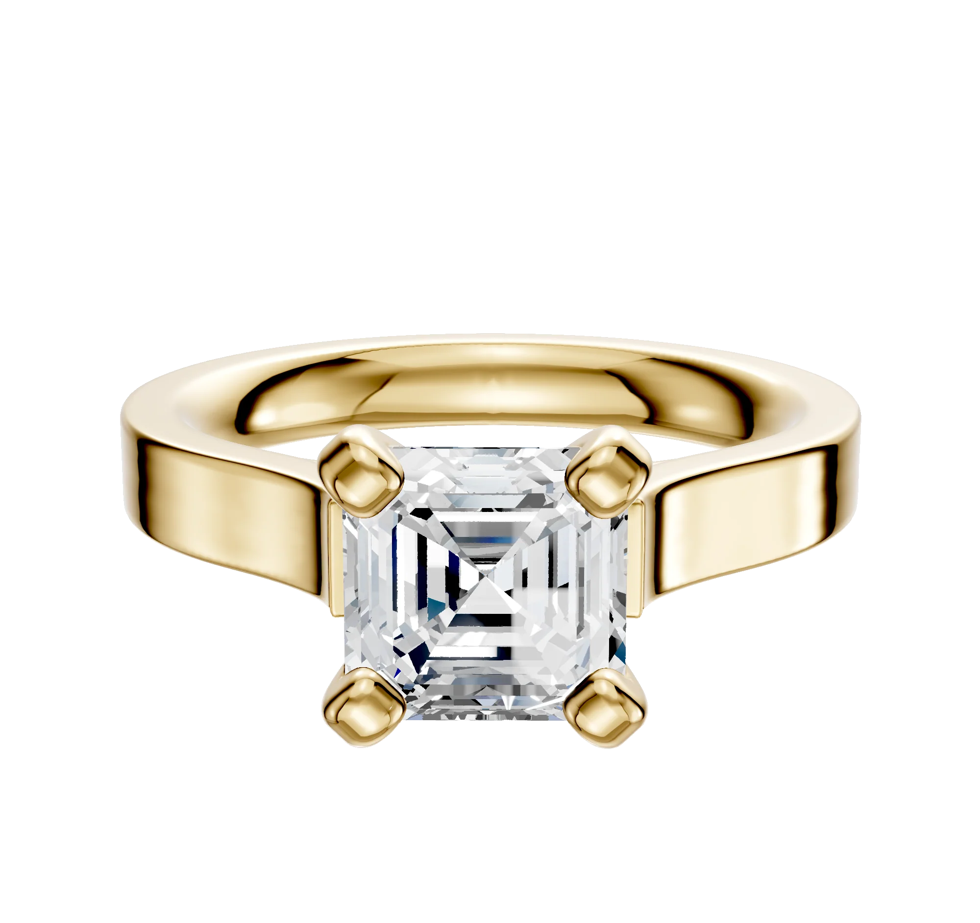14K Yellow Gold 4 Prong Cathedral Flat 3.0mm Engagement Ring