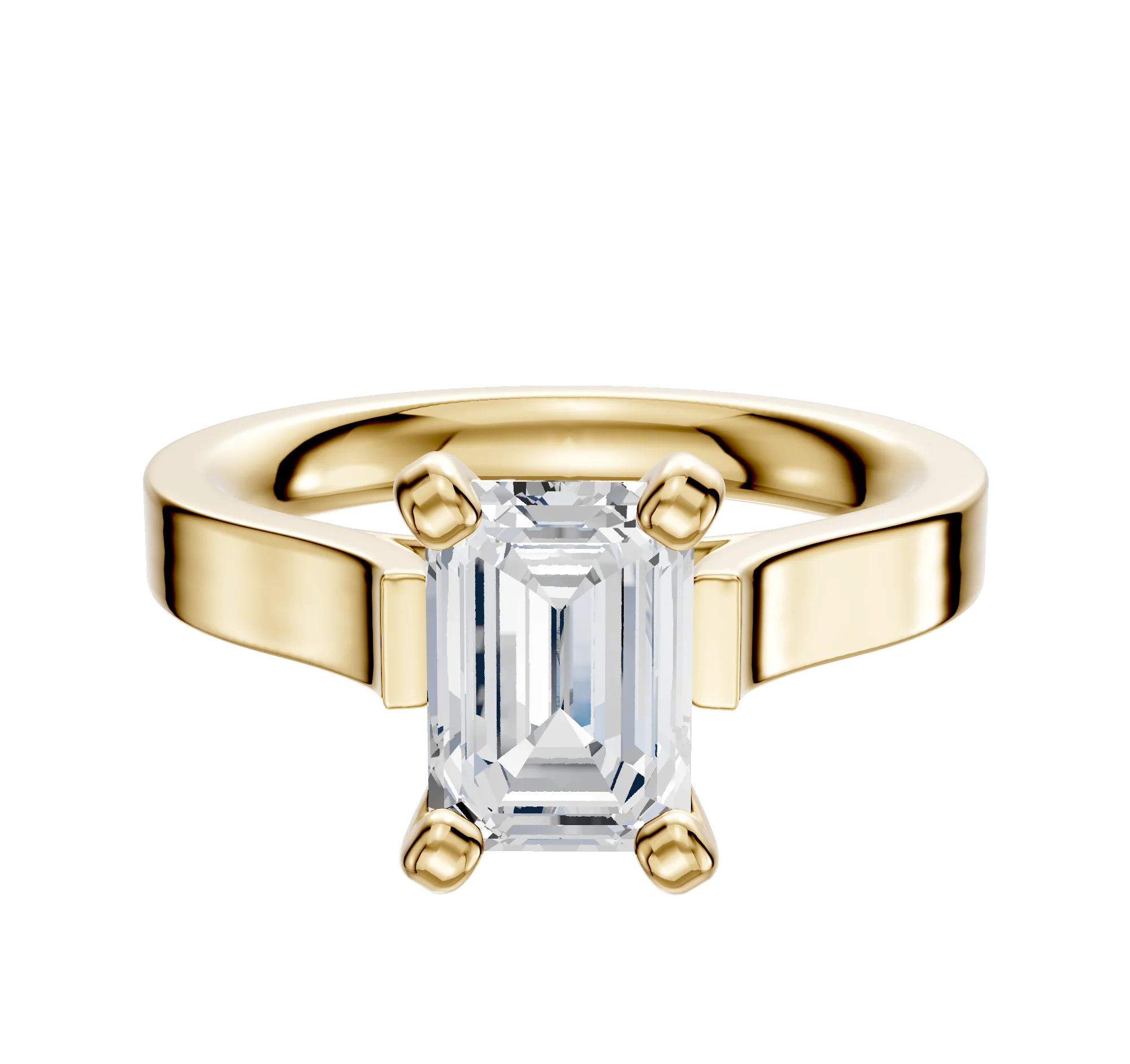 14K Yellow Gold 4 Prong Cathedral Flat 3.0mm Engagement Ring