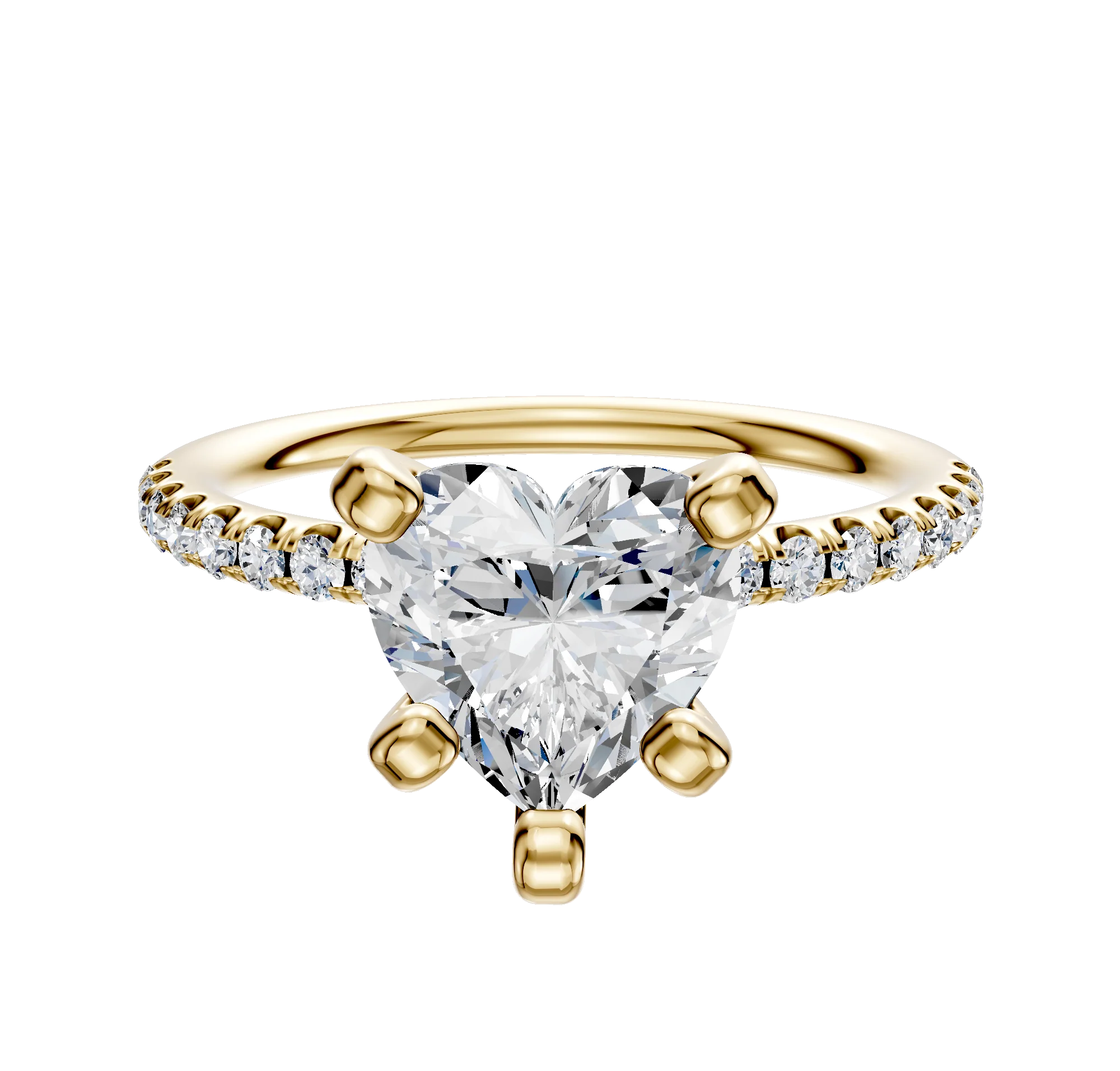 14K Yellow Gold 4 Prong Classic Dome 1-Row-Pave 2.5mm Engagement Ring