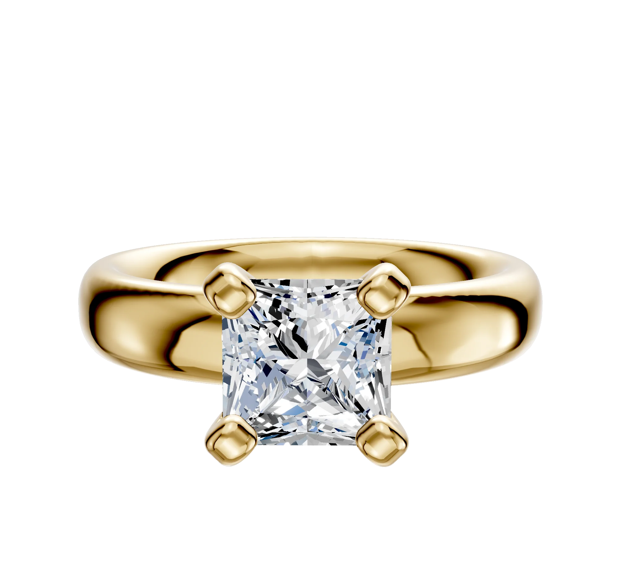 14K Yellow Gold 4 Prong Classic Dome 4.0mm Engagement Ring