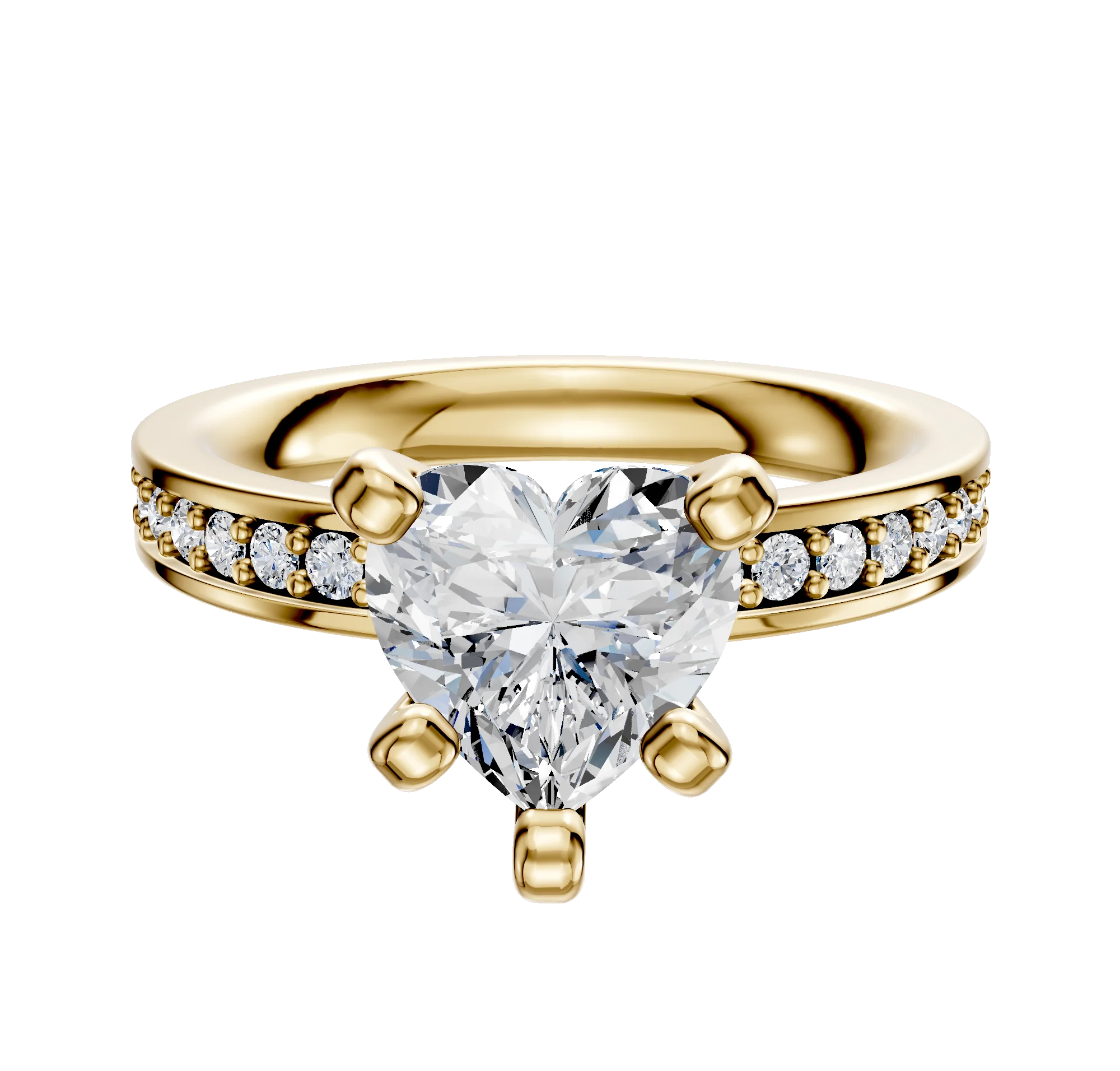 14K Yellow Gold 4 Prong Classic Flat 1-Row-Pave 2.5mm Engagement Ring