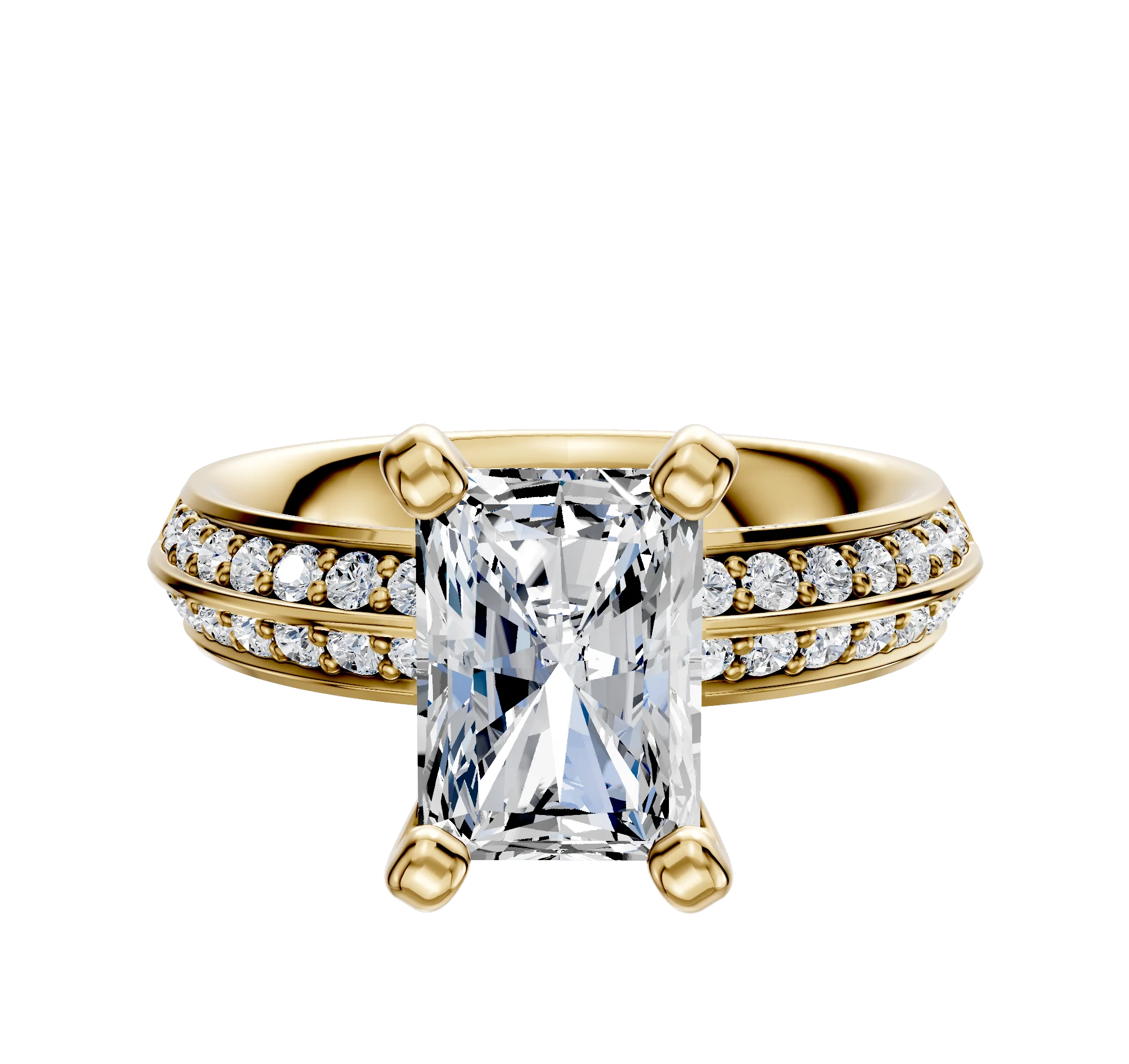 14K Yellow Gold 4 Prong Classic Knife Edge 1-Row-Pave 2.5mm Engagement Ring