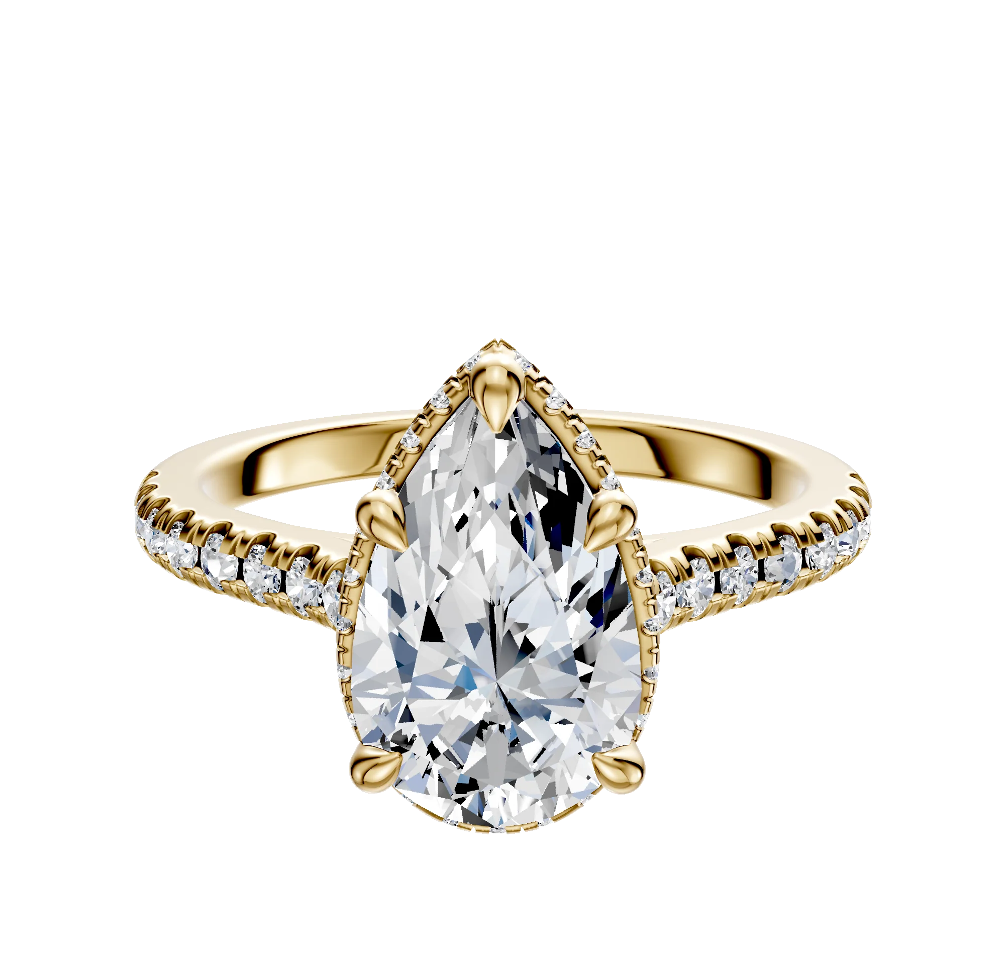 14K Yellow Gold 4 Prong Collar Cathedral Dome 1-Row-Pave 2.5mm Engagement Ring