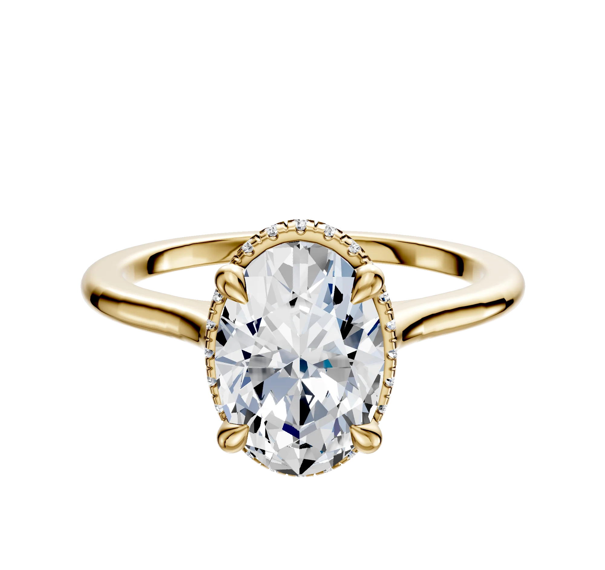 14K Yellow Gold 4 Prong Collar Cathedral Dome 1.5mm Engagement Ring