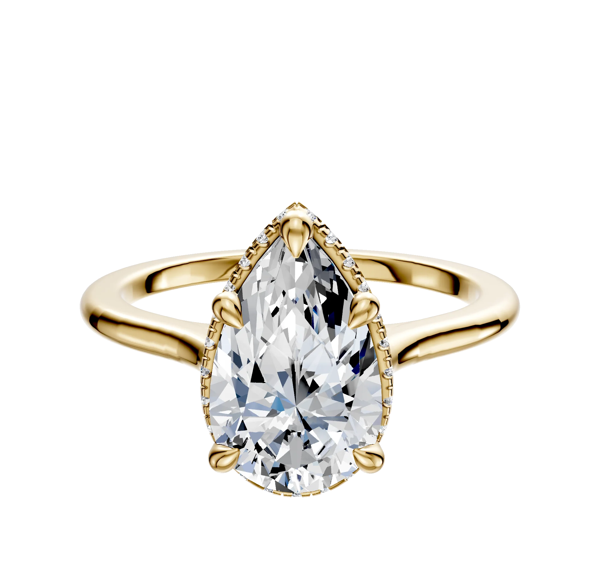 14K Yellow Gold 4 Prong Collar Cathedral Dome 1.5mm Engagement Ring