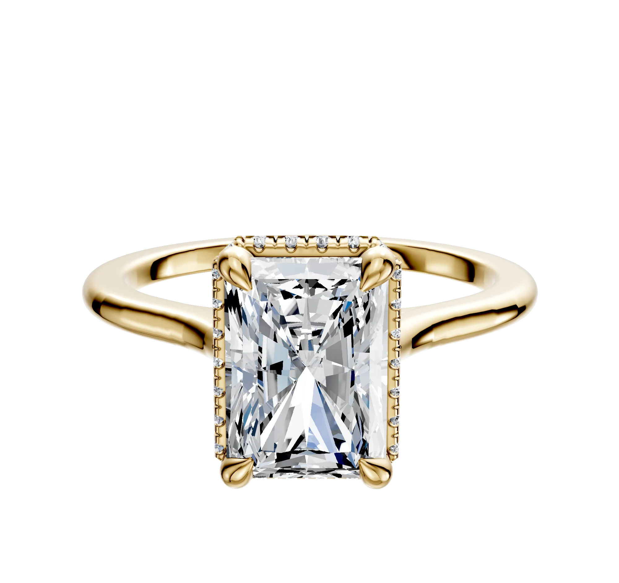 14K Yellow Gold 4 Prong Collar Cathedral Dome 1.5mm Engagement Ring