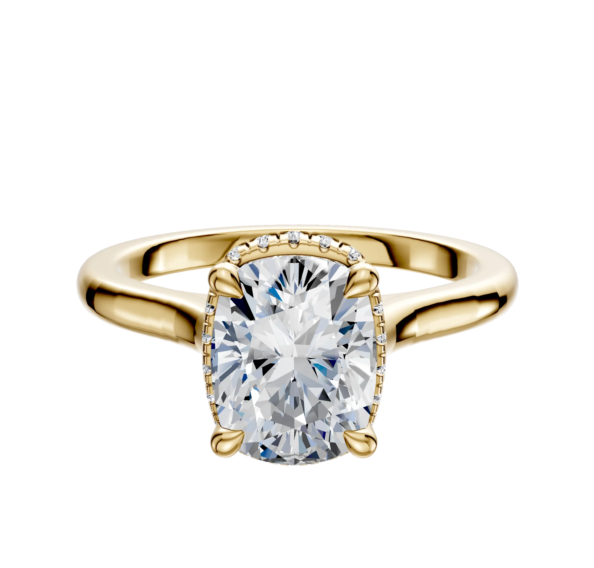 14K Yellow Gold 4 Prong Collar Cathedral Dome 2.0mm Engagement Ring