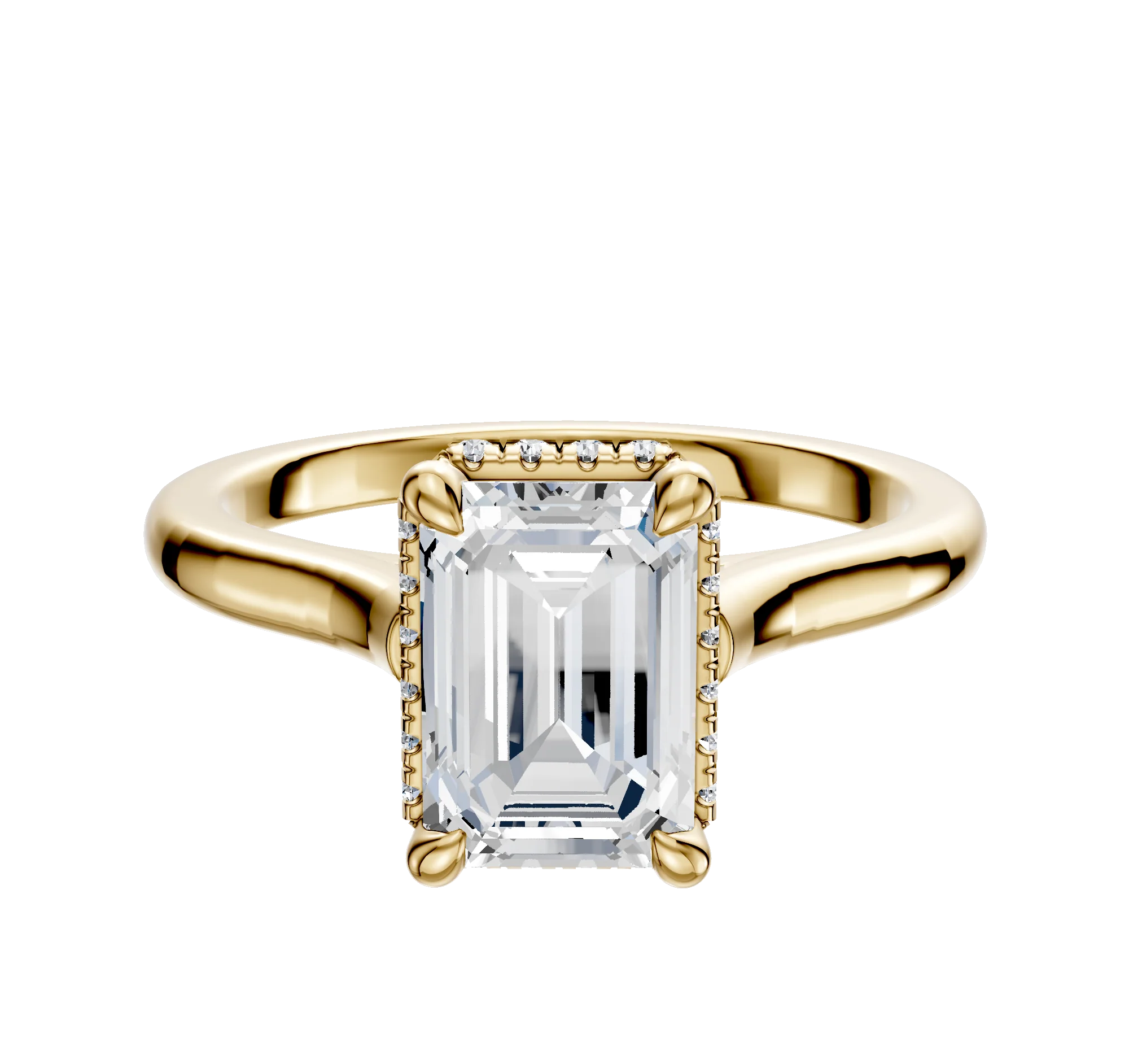 14K Yellow Gold 4 Prong Collar Cathedral Dome 2.0mm Engagement Ring