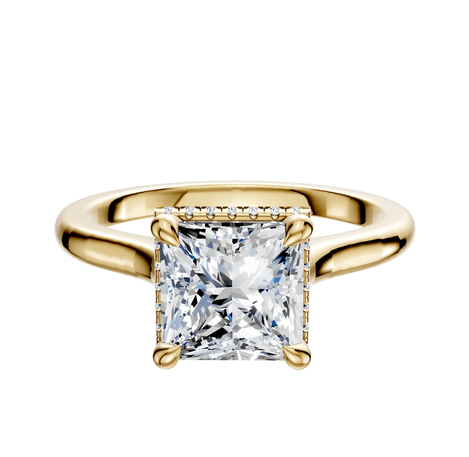 14K Yellow Gold 4 Prong Collar Cathedral Dome 2.0mm Engagement Ring