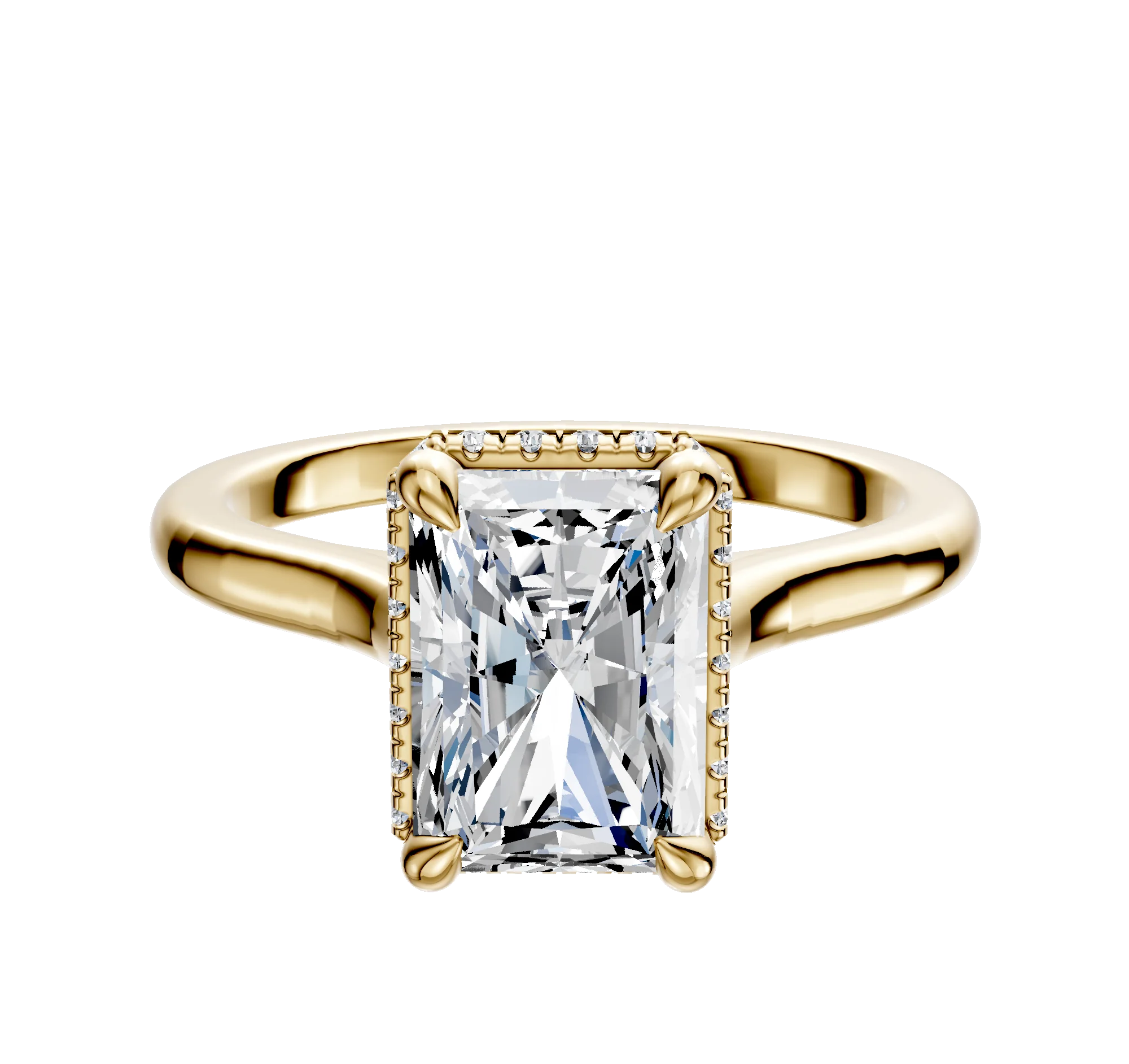 14K Yellow Gold 4 Prong Collar Cathedral Dome 2.0mm Engagement Ring