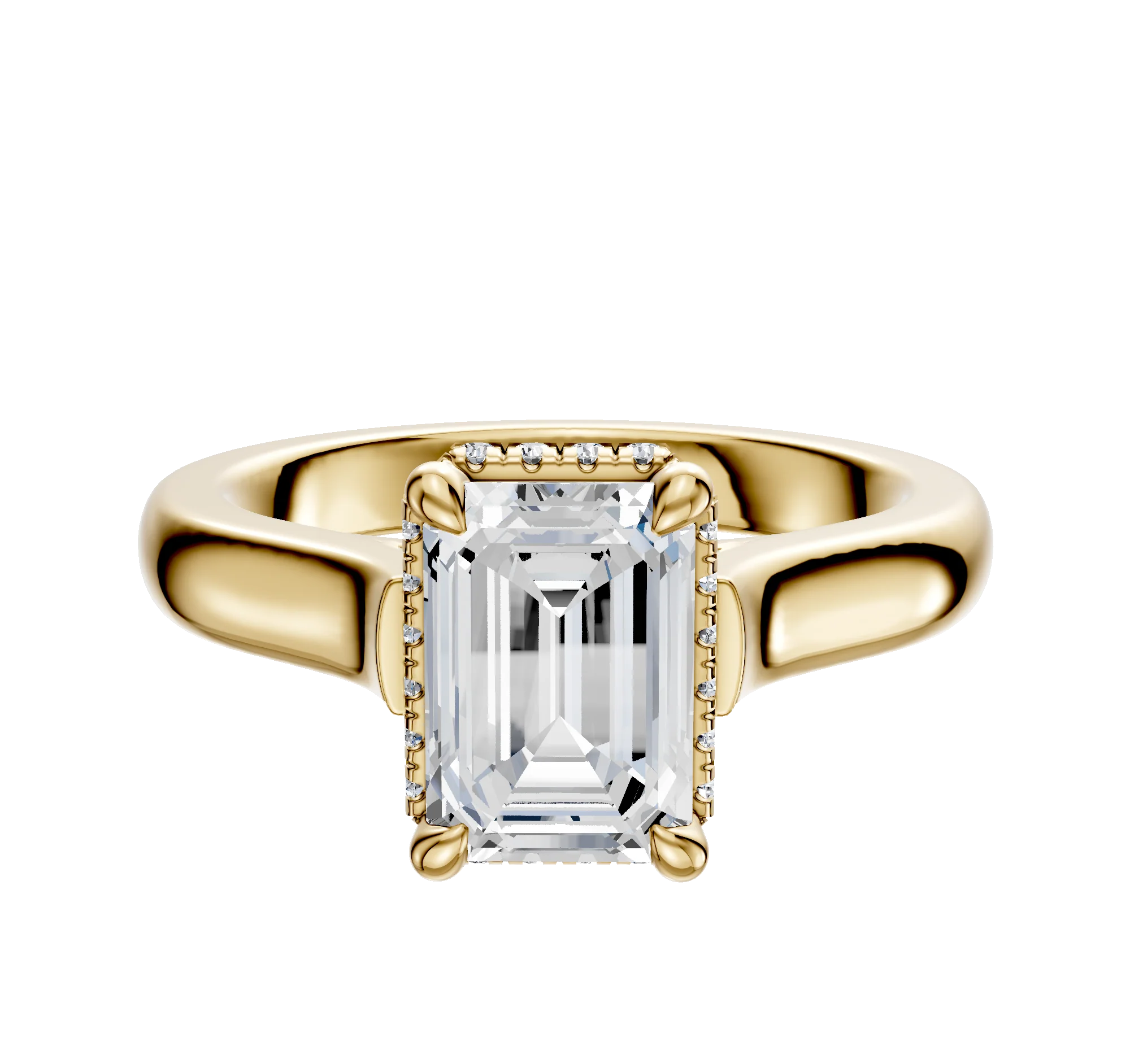 14K Yellow Gold 4 Prong Collar Cathedral Dome 3.0mm Engagement Ring